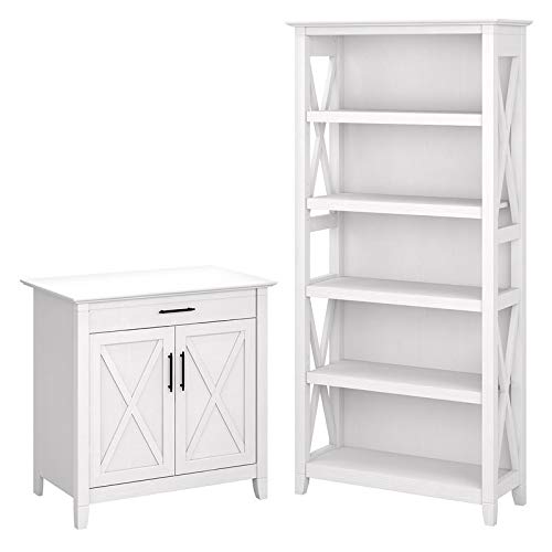 Scranton & Co Key West Secretary Desk with Storage & 5-Shelf Bookcase - Vintage Home Office Furniture for Small Spaces, Writing Desk with Storage Compartments & Bookshelves - Perfect for Home Office, Study Room or Library Organization