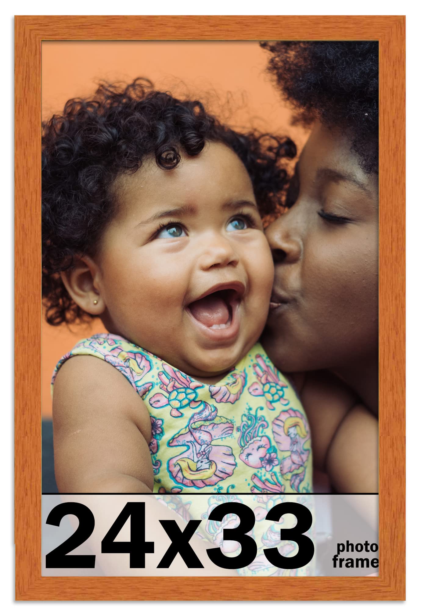 24x33 Inch Honey Pecan Brown Wood Picture Frame - Shatterproof UV Acrylic Glass, Acid-Free Backing - Modern Wall Photo Frame for Family Portraits, Living Room & Office Decor - Includes Hanging Hardware (No Mat Included)