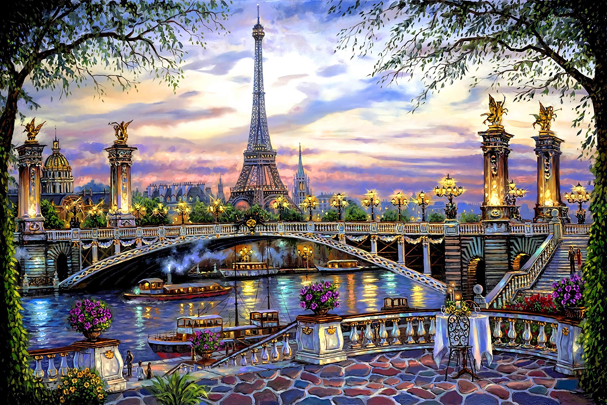 300 Piece Classic Jigsaw Puzzle - Scenic Paris Eiffel Tower Bridge Landscape - Premium Tight-Fit Interlocking Pieces for Adults & Kids - Perfect for Family Game Night, Stress Relief & Home Decor