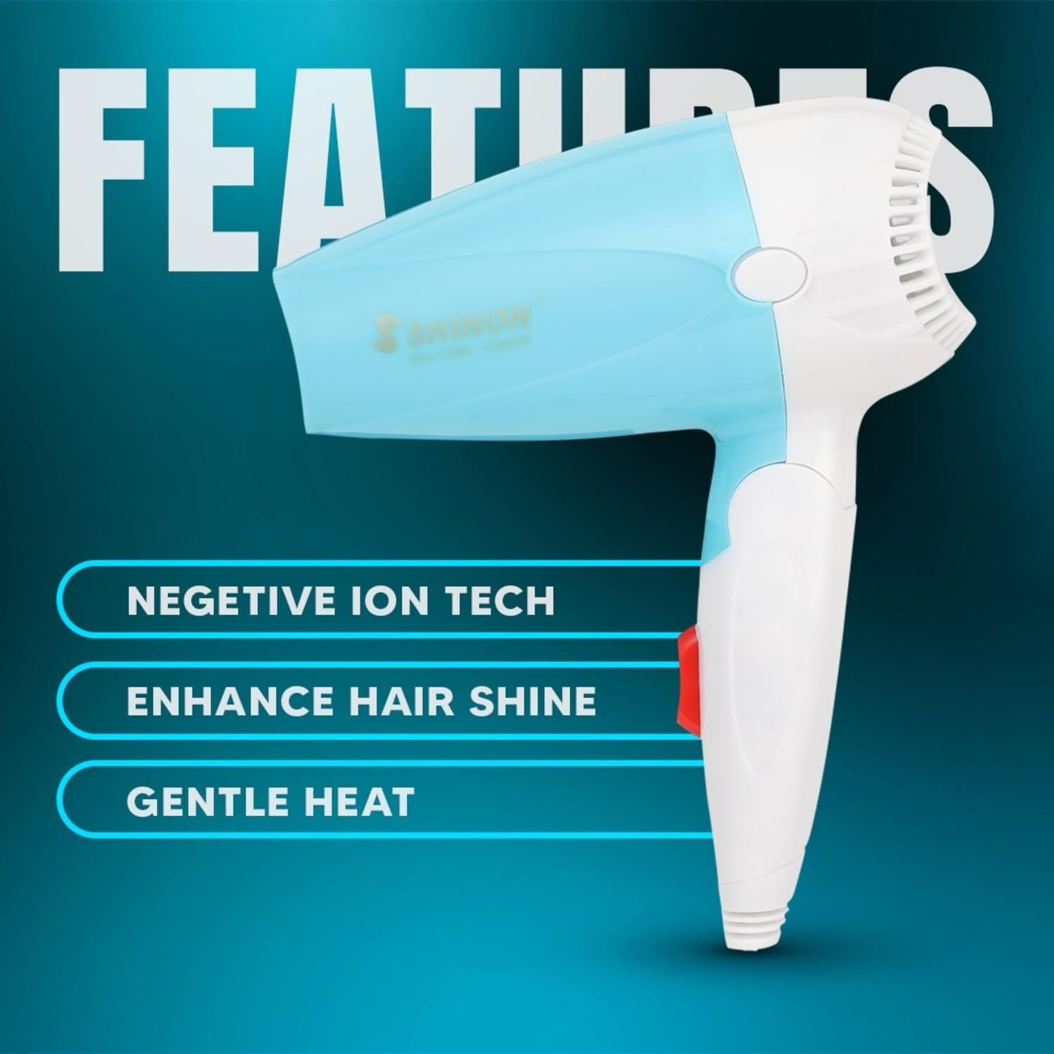 SHINON SH-1390 Professional Hair Dryer 1000W - Lightweight & Foldable Blow Dryer for Salon-Quality Styling at Home, Travel & Daily Use - Silky Shine Technology, Blue