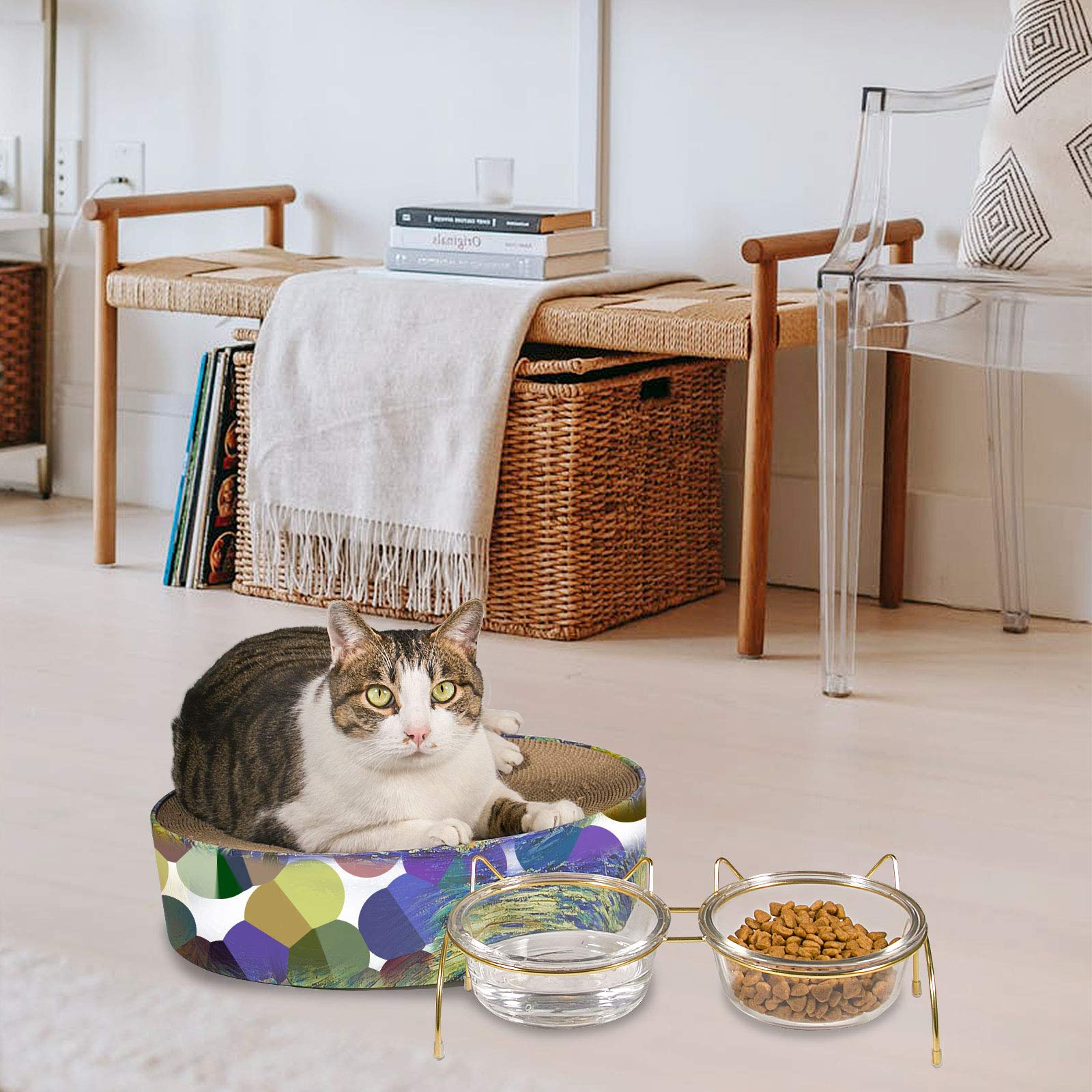 Elevated Cat Food and Water Bowls Set - 17oz Raised Pet Bowls with Stand for Cats & Dogs - Durable Glass Bowls Dishwasher Safe - Perfect for Home, Kitchen or Travel Use