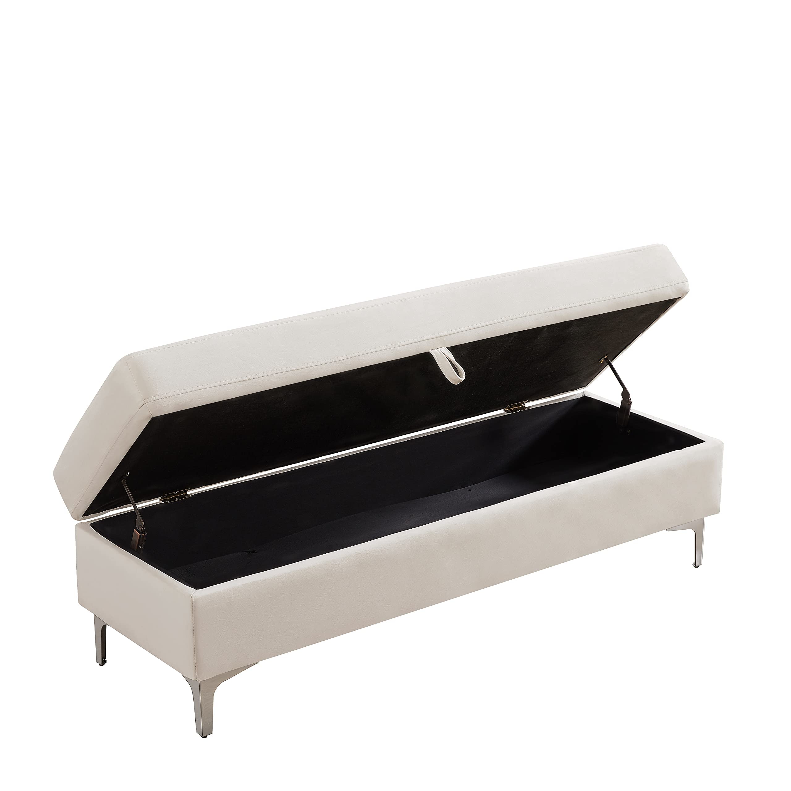 Velvet Upholstered Storage Ottoman Bench - Tufted Rectangular Shoe & Blanket Storage Stool with Cushioned Seat | Multi-Purpose Footrest, Bedroom Bench & Living Room Seating | Perfect for Bedside, Entryway & Home Organization (Ivory)