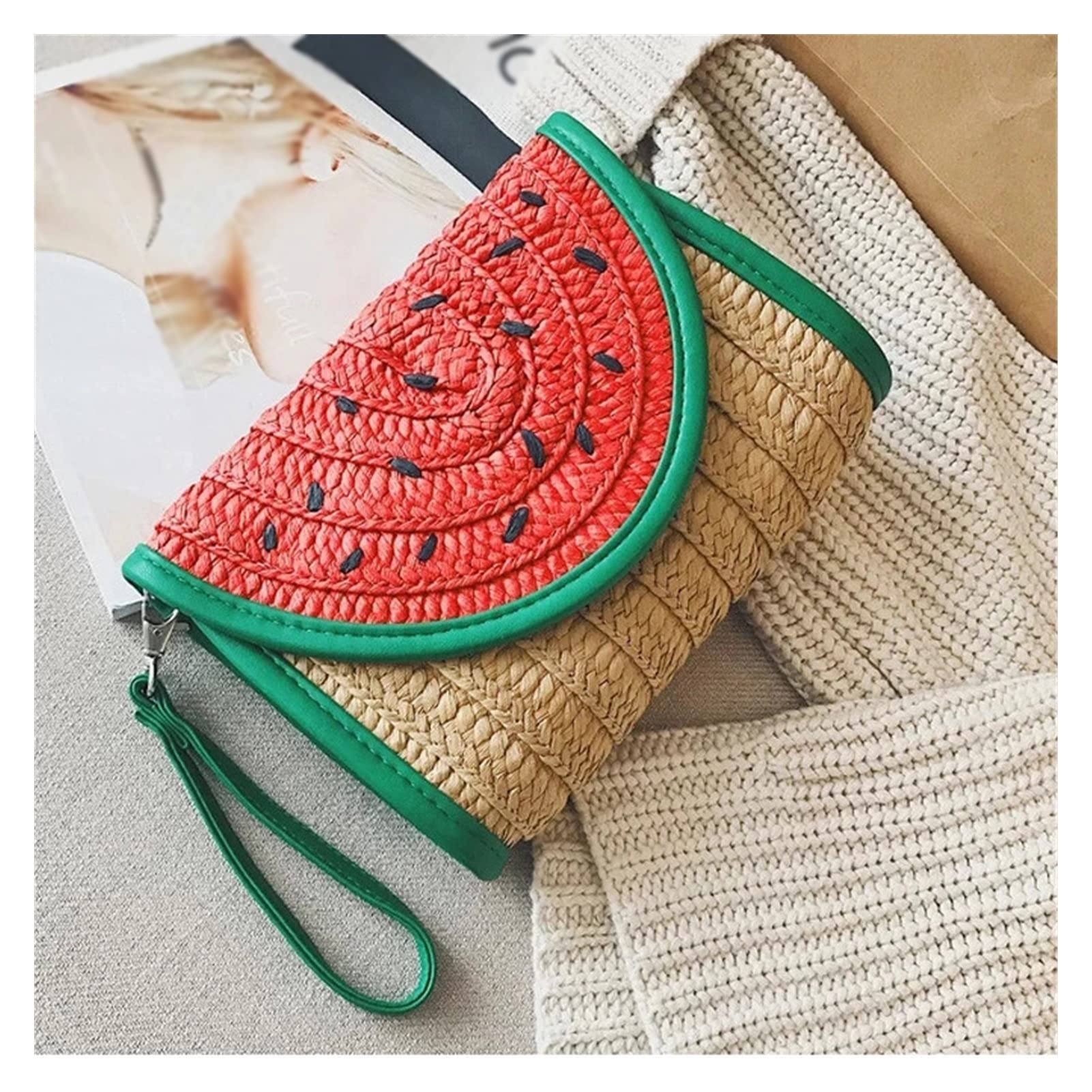 Stylish Handmade Straw Beach Bag for Women - Rattan Clutch Purse with Wrist Strap, Summer Boho Fashion Accessory (22.5cm, Multiple Colors) - Perfect for Vacation, Pool Parties & Seaside Outings