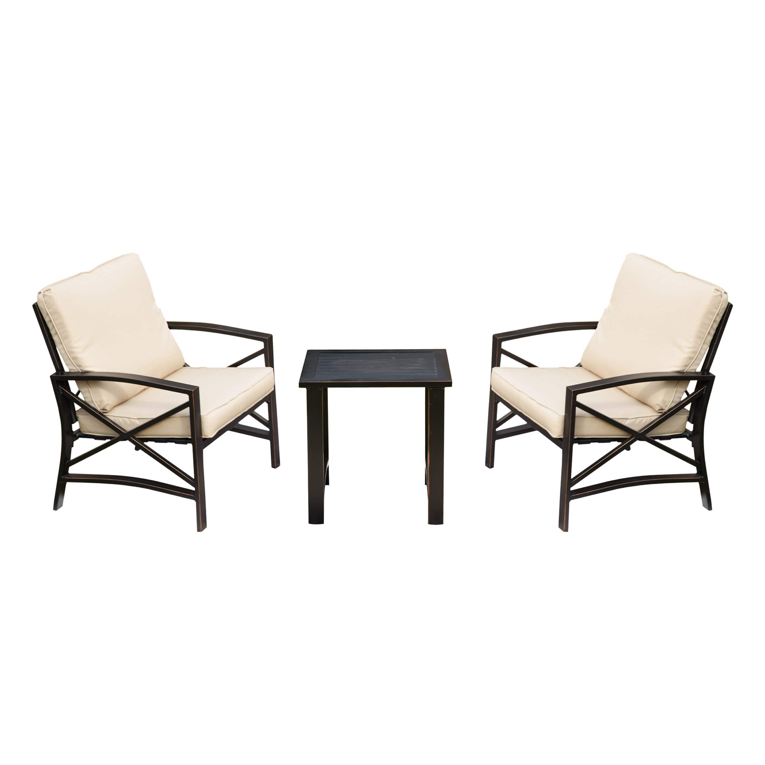 PatioFestival 3-Piece Outdoor Bistro Set - Modern Metal Patio Furniture with Coffee Table for Porch, Garden, Backyard or Indoor Use (Khaki) - Perfect for Relaxing, Entertaining & Outdoor Dining