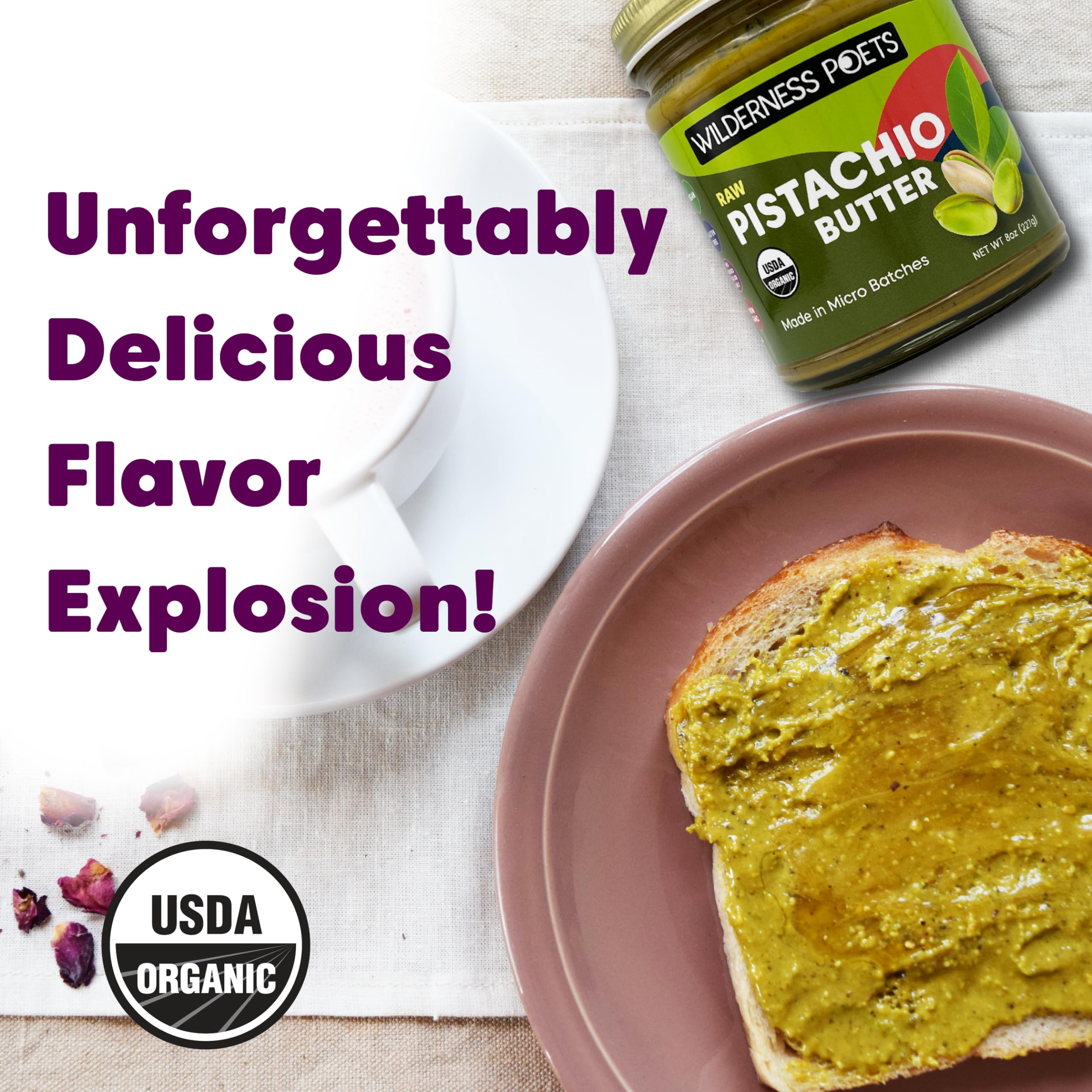 Organic Raw Pistachio Butter - 100% Pure, Unsweetened, California-Grown (7 lb - 1 Gallon) | Perfect for Desserts, Baking, Smoothies & Healthy Snacks | Vegan, Keto & Paleo Friendly