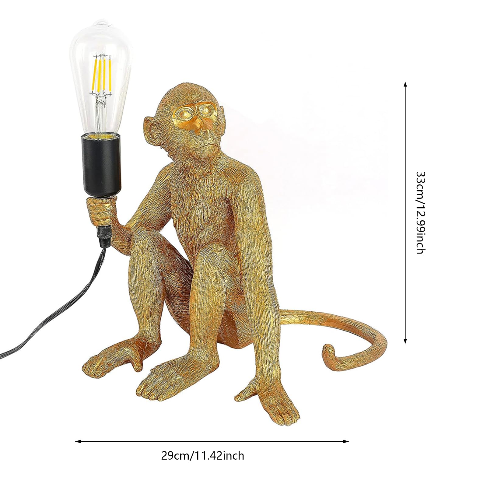 LOYALHEARTDY Modern Monkey Table Lamp - Resin Sitting Monkey Desk Light for Living Room, Bedroom, Office & Dorm Decor - Gold Accent Lighting for Study, Reading & Nightstand Use