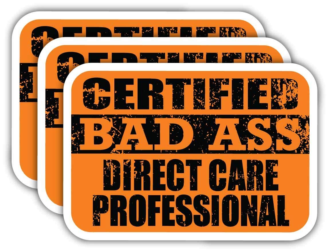 Certified Bad Ass Direct Care Professional Stickers - Funny Job Gift for Laptops, Cars & Hard Hats