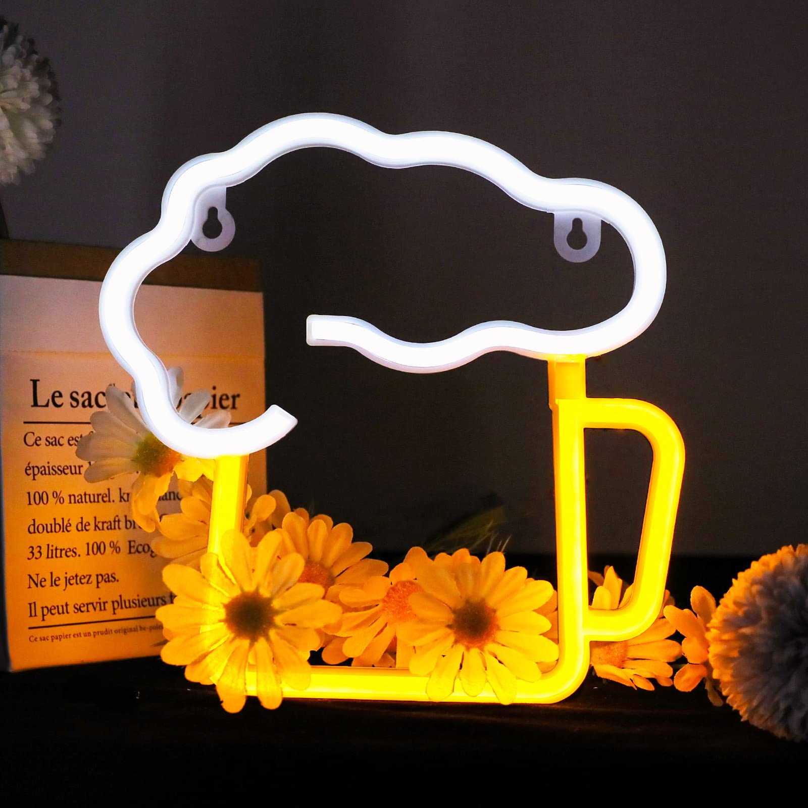 ENUOLI LED Beer Neon Light Sign - Battery & USB Powered Wall Decor for Bar, Pub, Nightclub - Hanging Art Light for Home, Store, Holiday & Birthday Party Decorations - Perfect for Game Nights, Man Cave & Themed Parties
