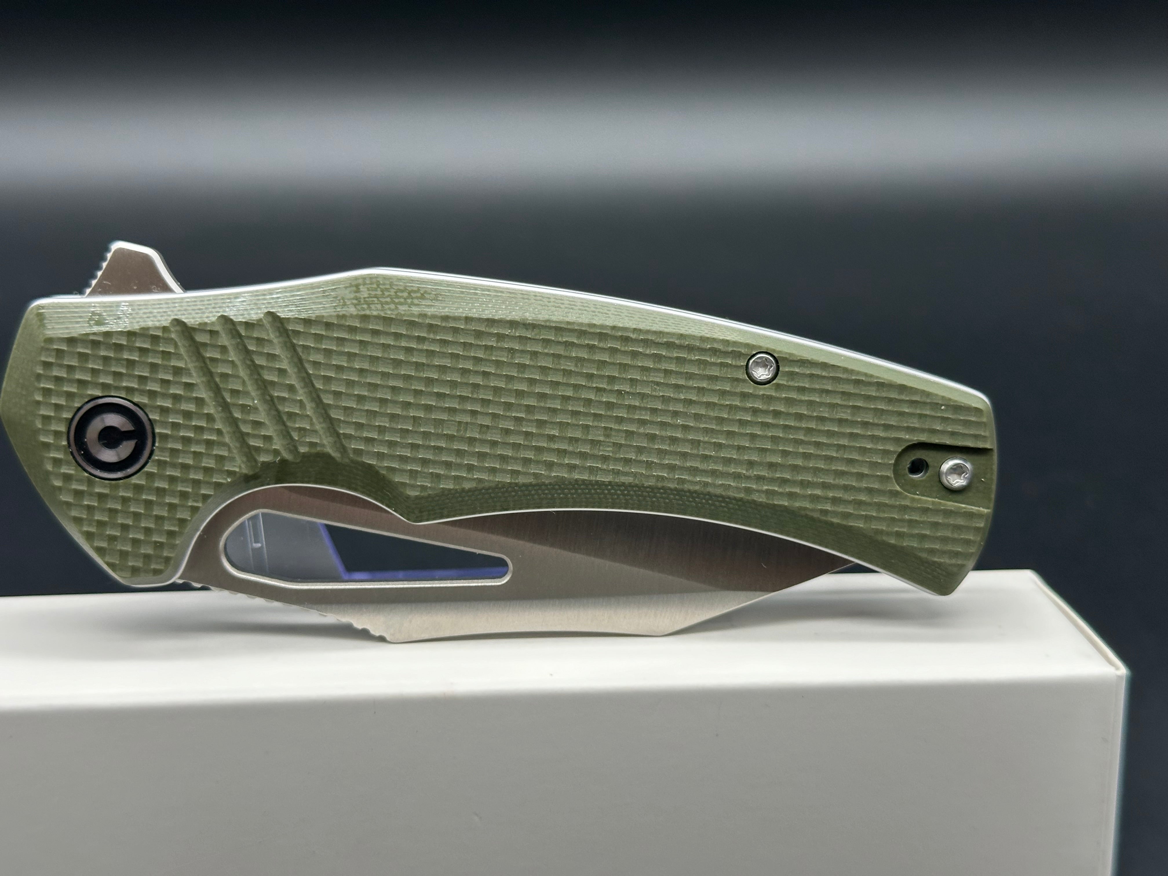 CIVIVI Bulltusk Folding Knife - OD Green Coarse G10 Handle, 14C28N Clip Point Plain Edge Satin Finish - Perfect for Camping, Hiking & Outdoor Survival