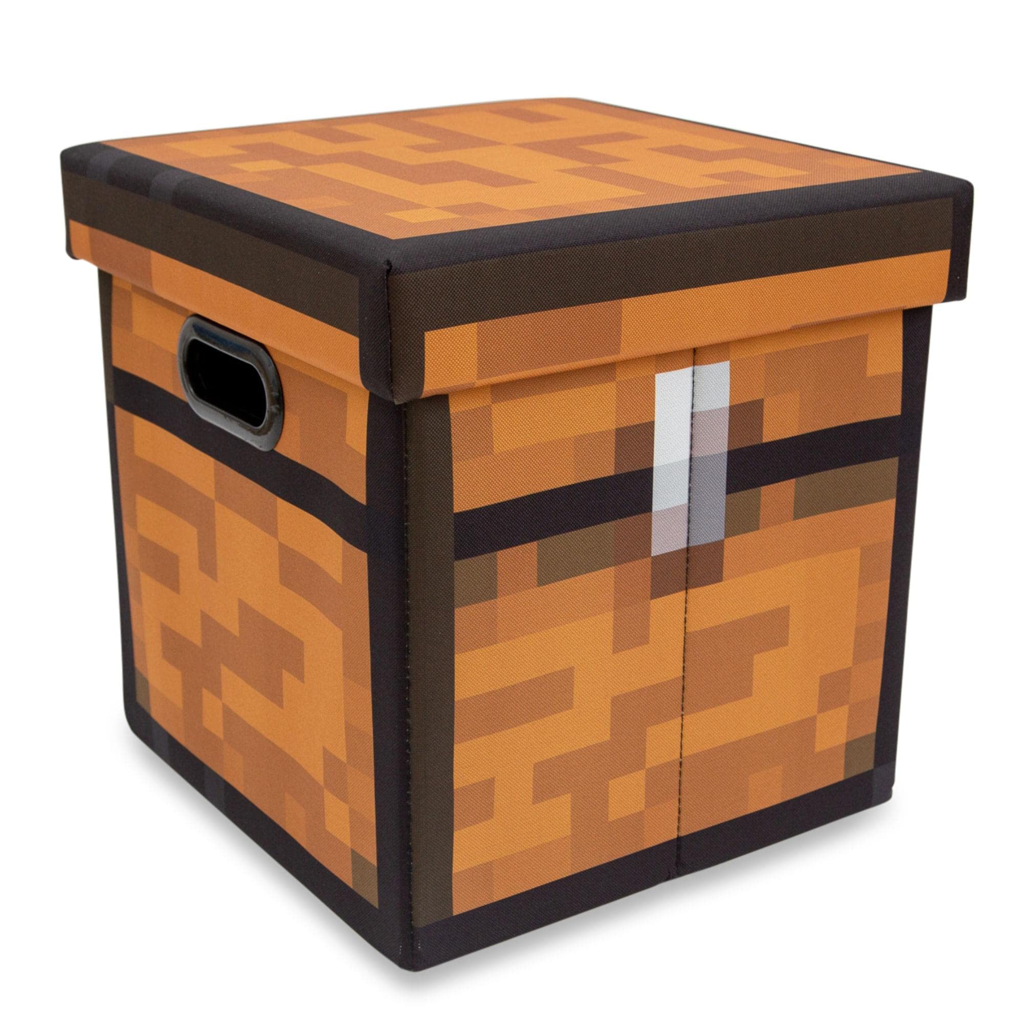 13-Inch Foldable Fabric Storage Bin with Lid - Brown Minecraft Chest Organizer for Shelves & Closets | Cube Basket with Handles | Perfect for Home Organization, Video Game Decor & Gifts | Great for Bedroom, Playroom & Office Storage Solutions