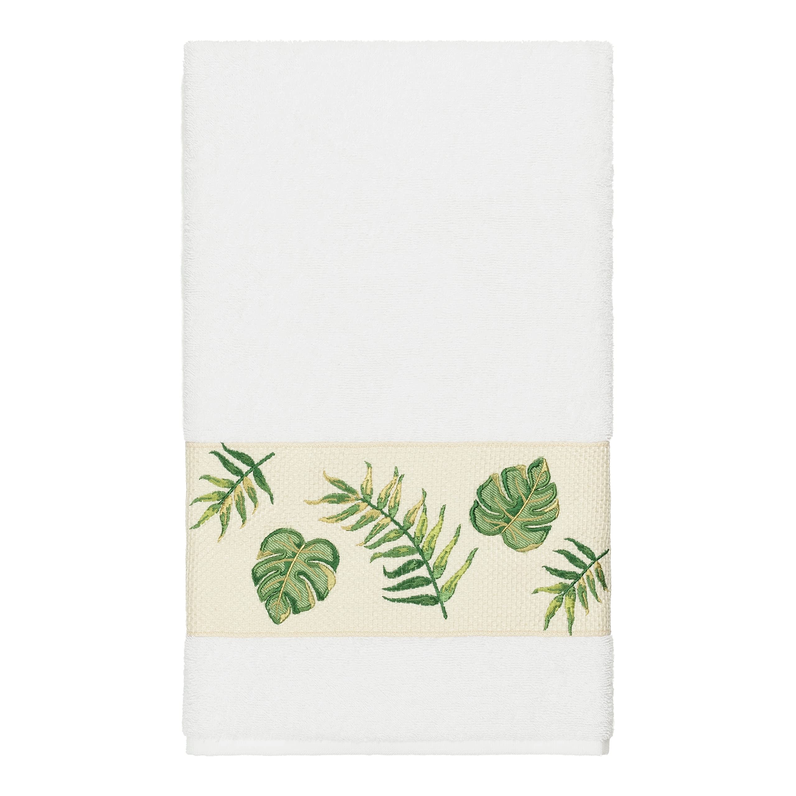 Premium Turkish Cotton 4-Piece Bath Towel Set with Elegant Palm Fronds Embroidery - Soft, Absorbent & Luxurious for Spa, Bathroom & Beach Use