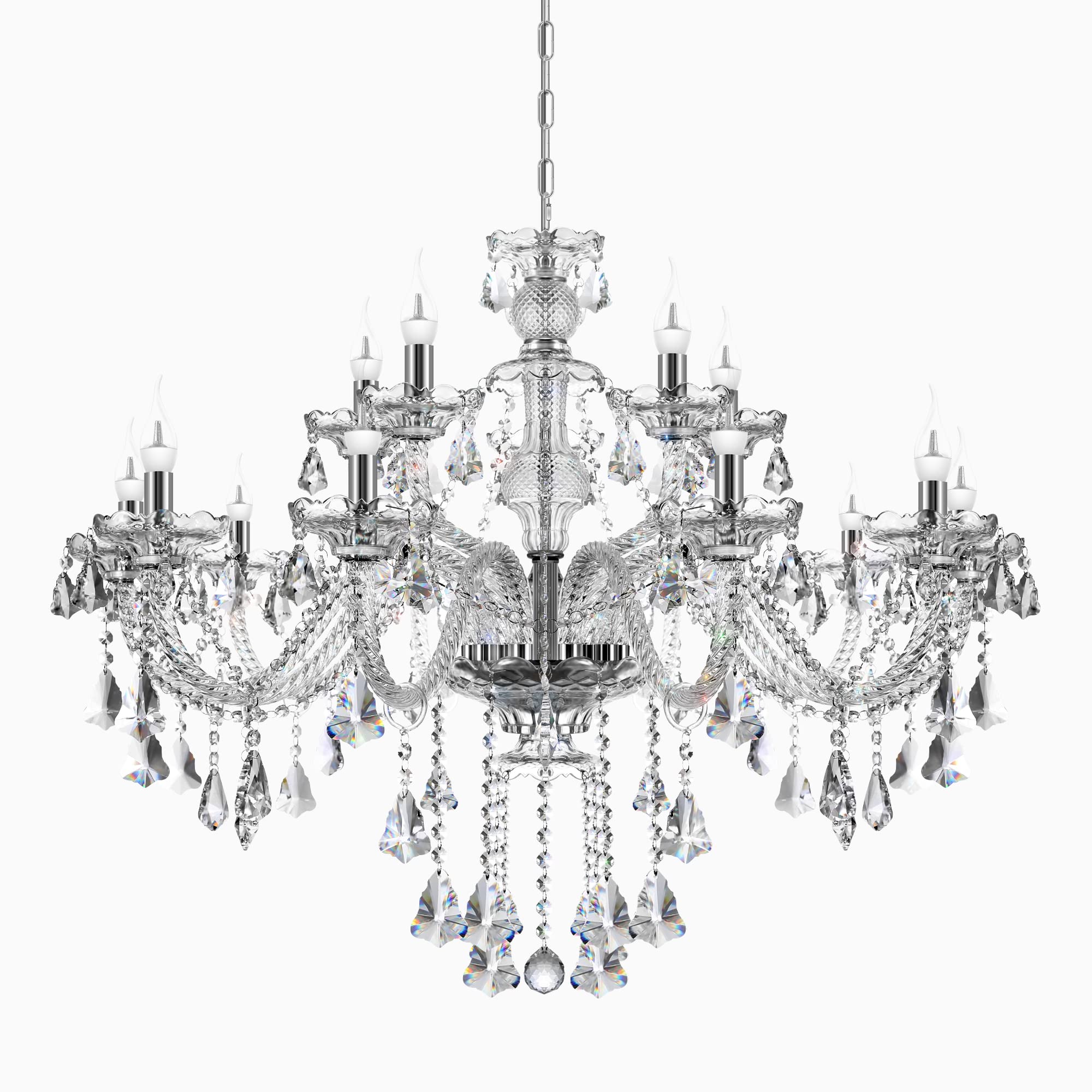 Ridgeyard Luxury 15-Light Crystal Chandelier - K9 Crystal Glass Pendant Ceiling Light Fixture for Dining Room, Living Room, Bedroom & Hallway - Elegant Entryway Lighting for Home Decor & Special Occasions