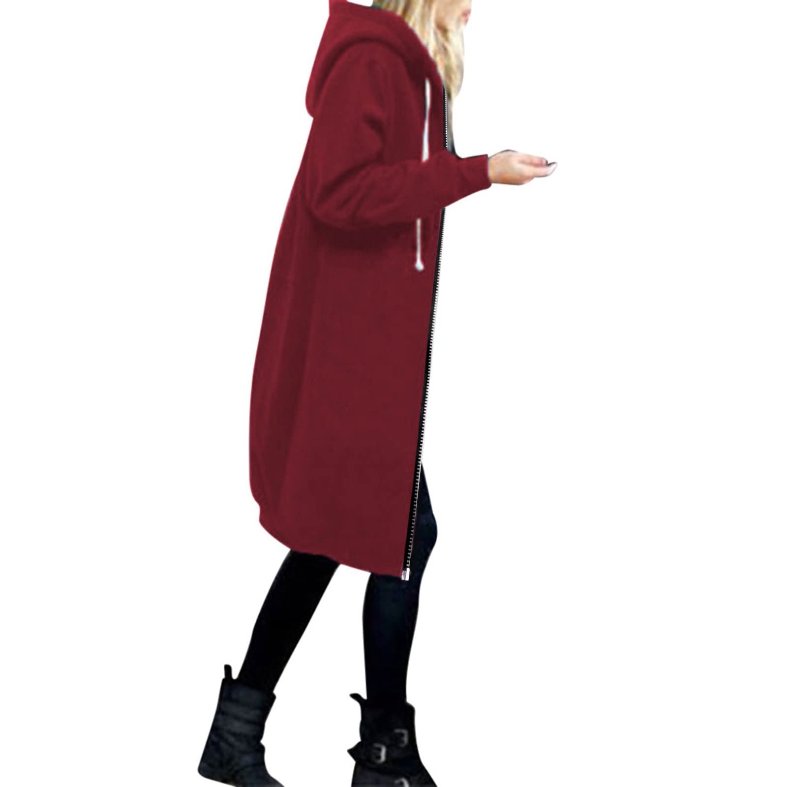 Women's Casual Warm Zip-Up Hooded Sweatshirt Jacket - Cozy Long Coat for Winter & Christmas Outfits | Perfect for Layering, Office Wear & Holiday Parties