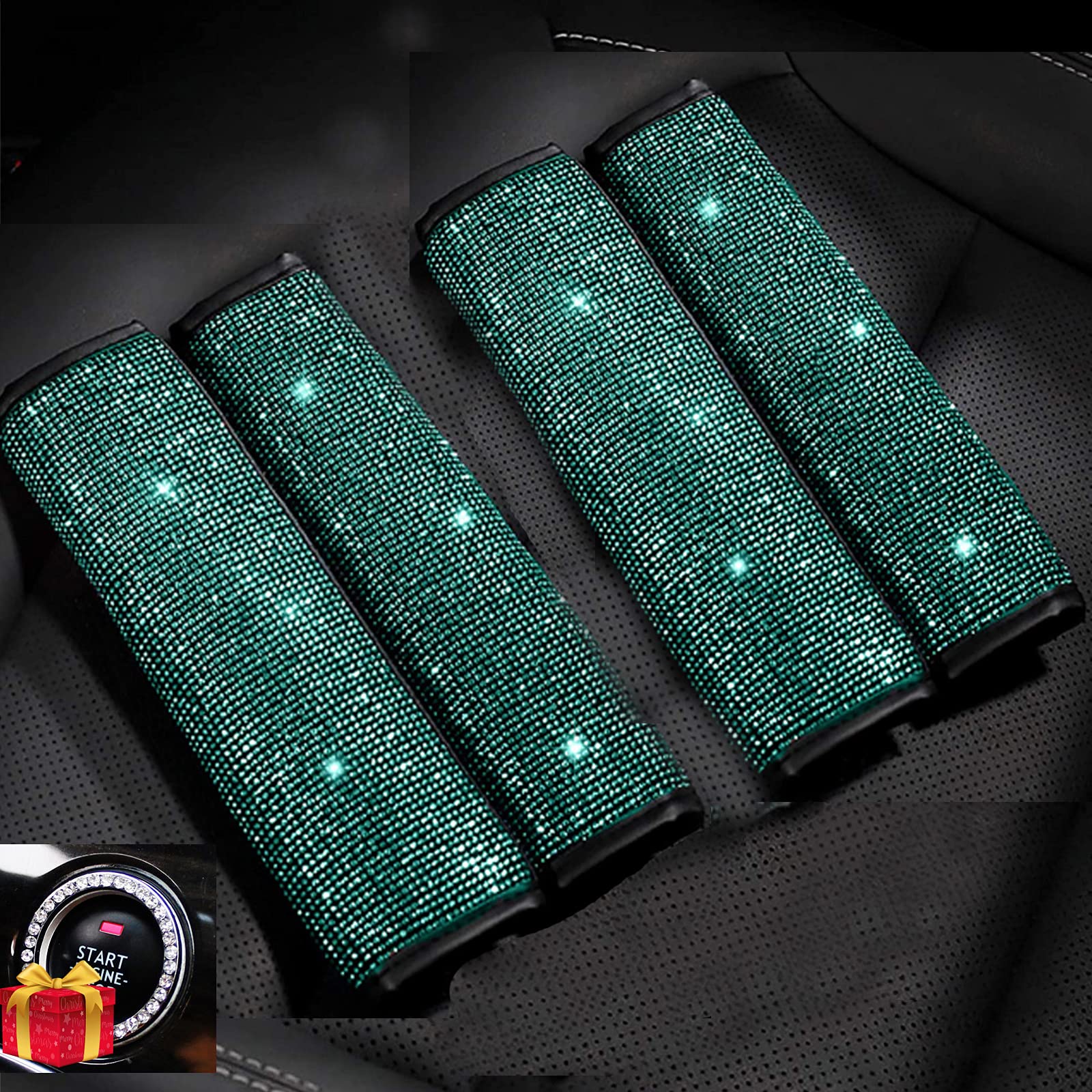 4 Packs Crystal Diamond Seat Belt Shoulder Pads - Bling Bling Car Safety Belt Covers for Women & Girls | Sparkly Auto Accessories for Comfort & Style (Green, 4 Pcs) - Perfect for Commuting, Road Trips & Car Decor