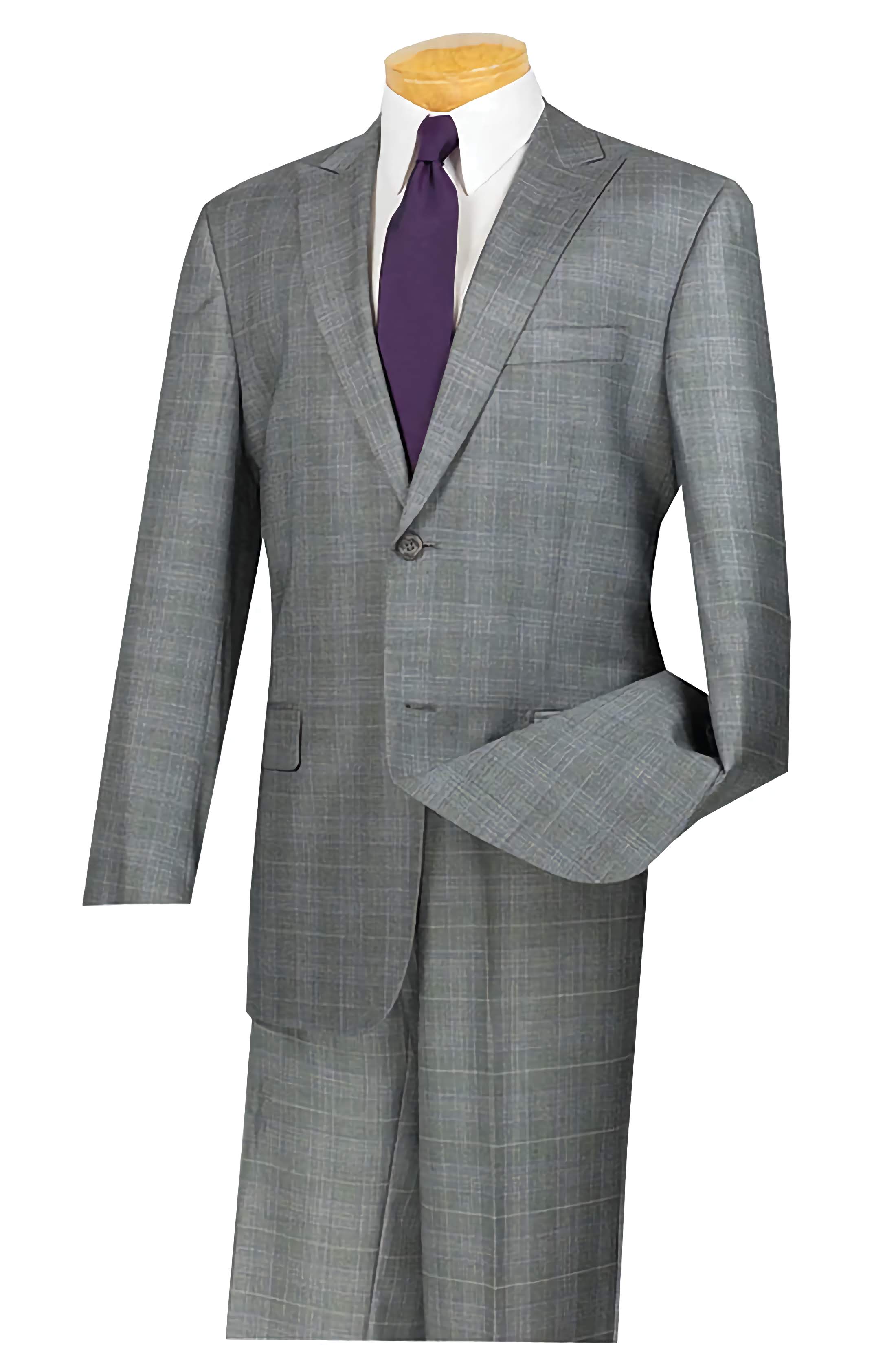 Pommy Collection Men's Gray Glen Plaid 2-Piece Dress Suit Set - Regular Fit Business Attire for Weddings, Office & Formal Events