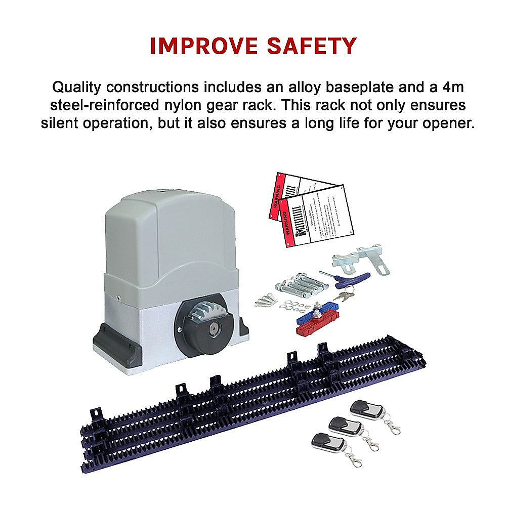 1800KG Heavy Duty Automatic Sliding Gate Opener with 4m Rail - Commercial & Residential Driveway Security System