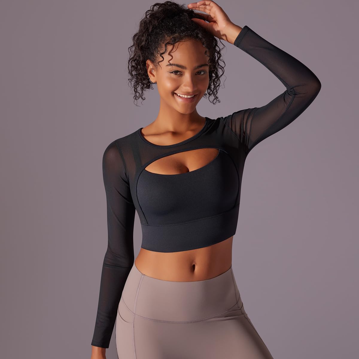 QUECY® Women's Long Sleeve Workout Tops with Front Cutout - Breathable Gym Shirts for Yoga, Running & Fitness Training | Perfect for Gym, Outdoor Sports & Active Lifestyle