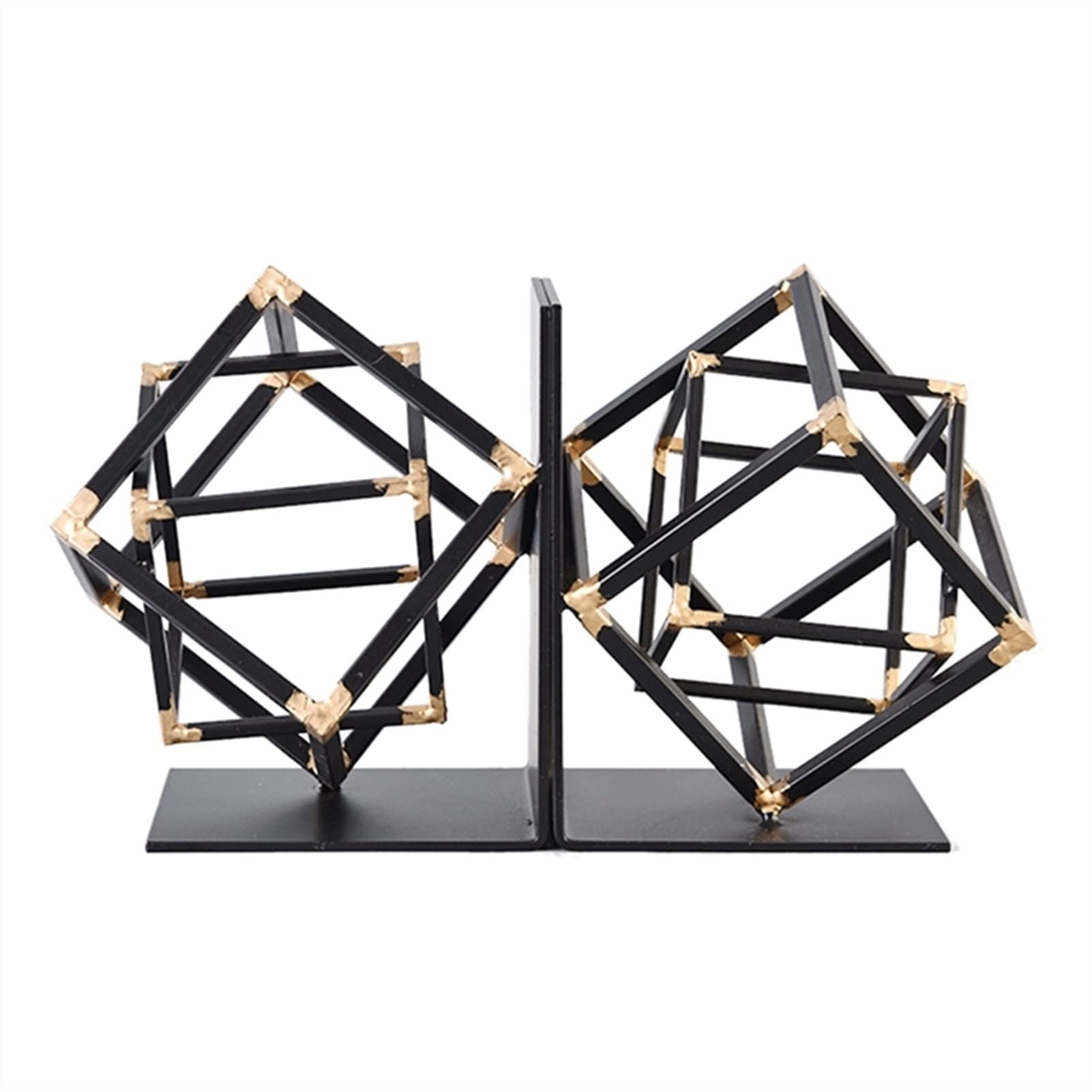TOMYEUS Geometric Bookends for Shelves - 2 Pack Cubic Decorative Book Holders for Lightweight & Heavy Books - Home Office Bookshelf Organizer - Auburn Color - Perfect for Study, Living Room & Library Decor