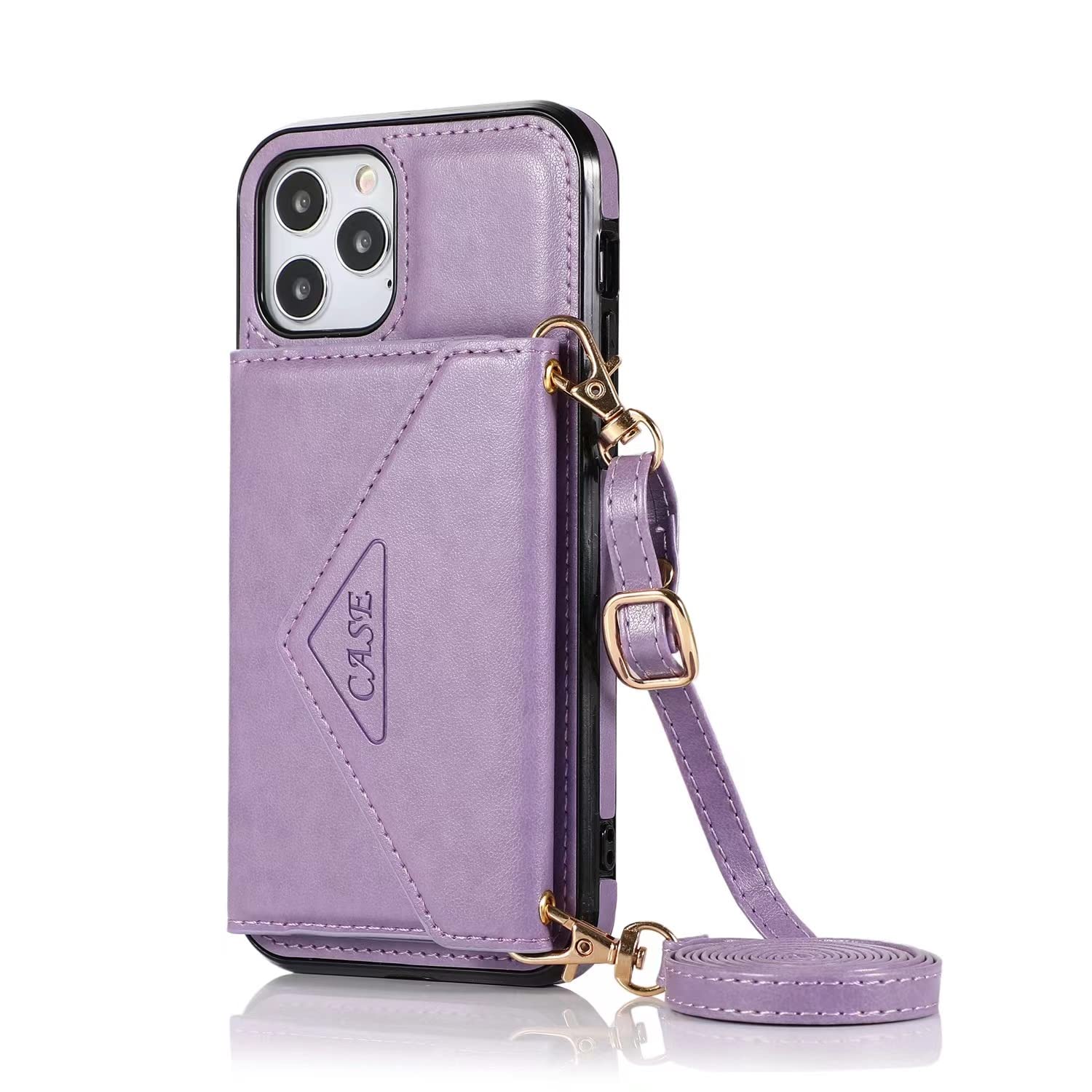 Premium Leather Crossbody Phone Case for iPhone 13 Pro/12 Pro/11 Pro Max - Multi-Functional Card Holder with Stand (Purple) | Perfect for Travel, Shopping & Hands-Free Convenience