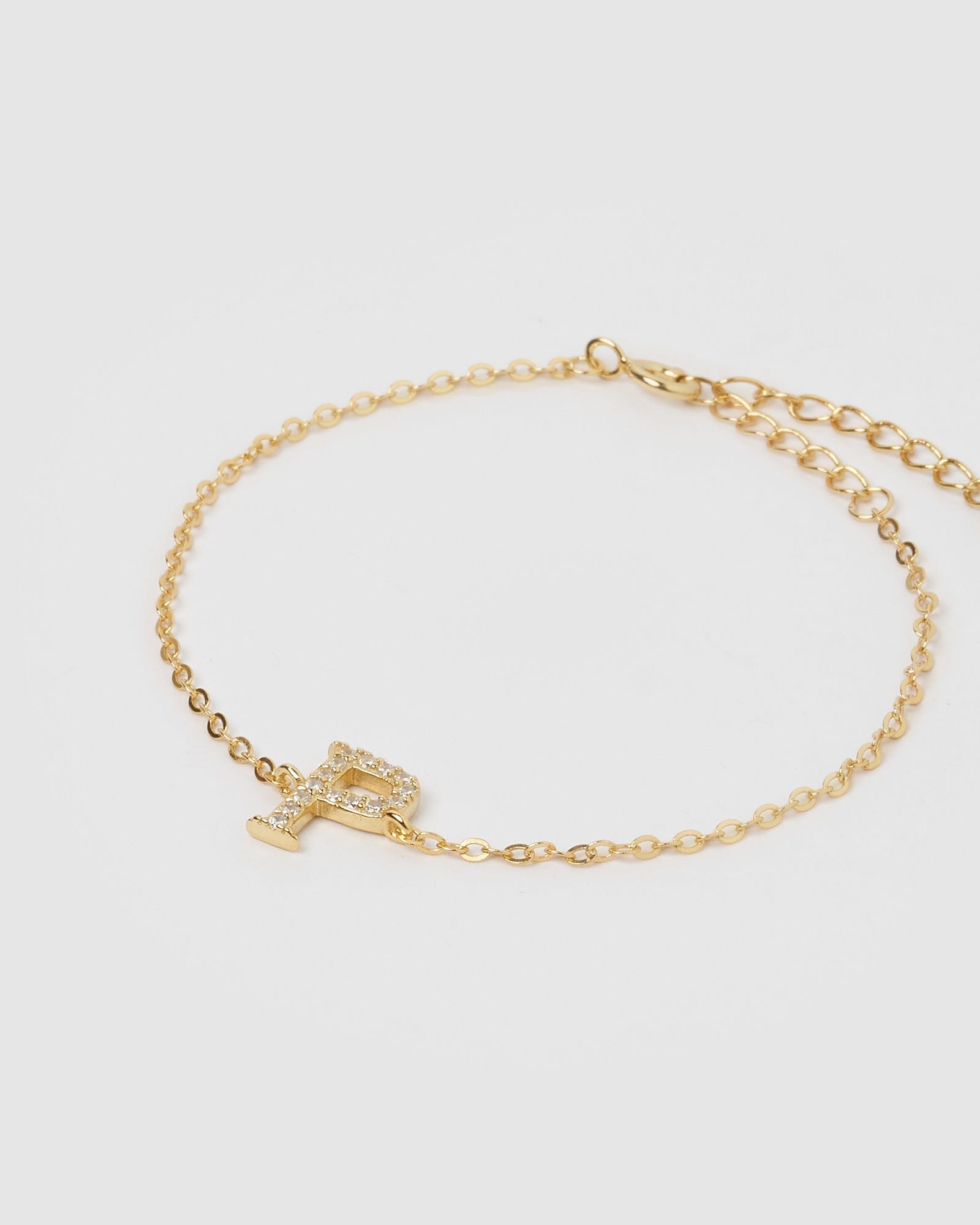 Izoa Crystal Letter P Bracelet - Gold Plated Initial Charm Jewelry for Women, Girls - Perfect Gift for Birthday, Anniversary, Valentine's Day