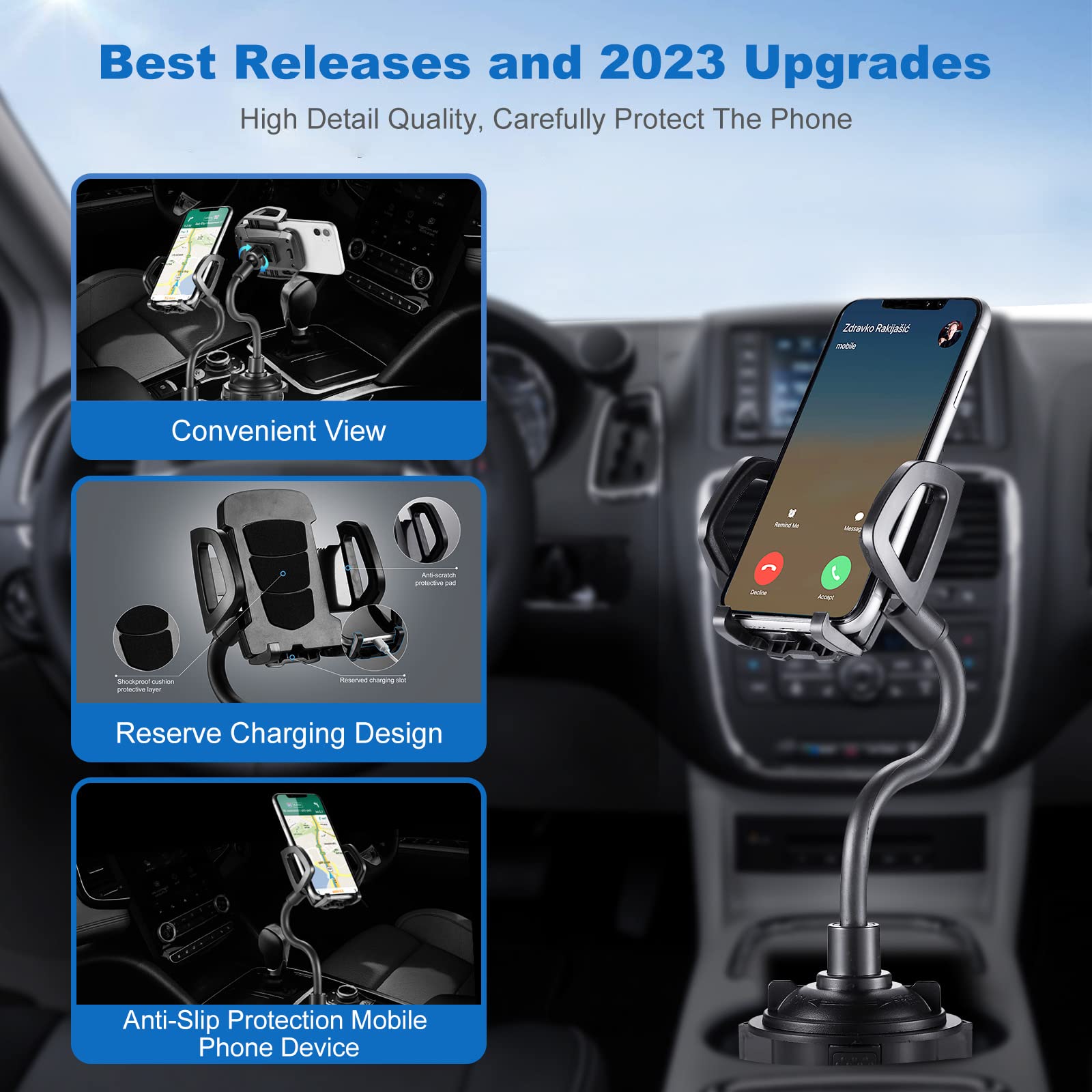 360° Rotating Adjustable Gooseneck Car Cup Holder Phone Mount - Universal Smartphone Holder for iPhone, Samsung, Pixel - Perfect for Road Trips, Commuting & GPS Navigation