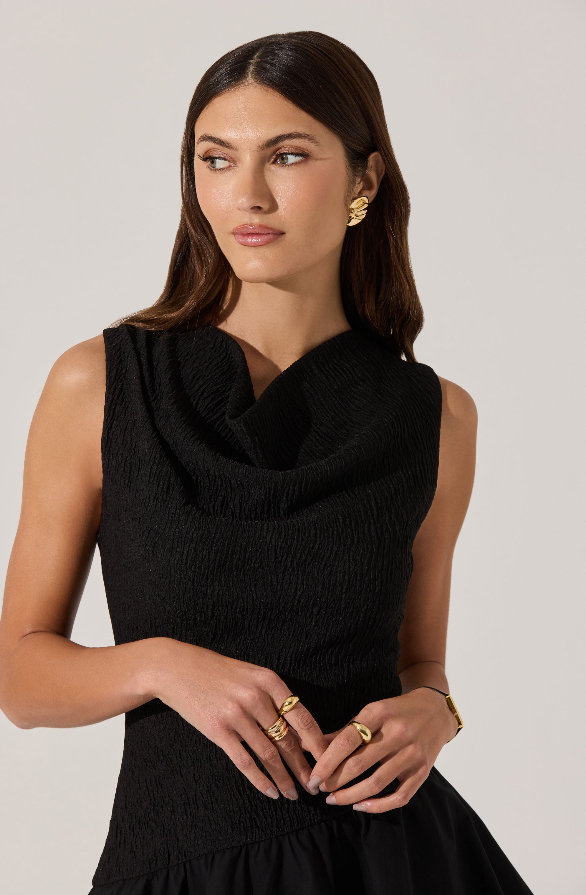 Stylish Cowl Neck Mixed Media Mini Dress for Women - Perfect for Parties, Dates & Night Out