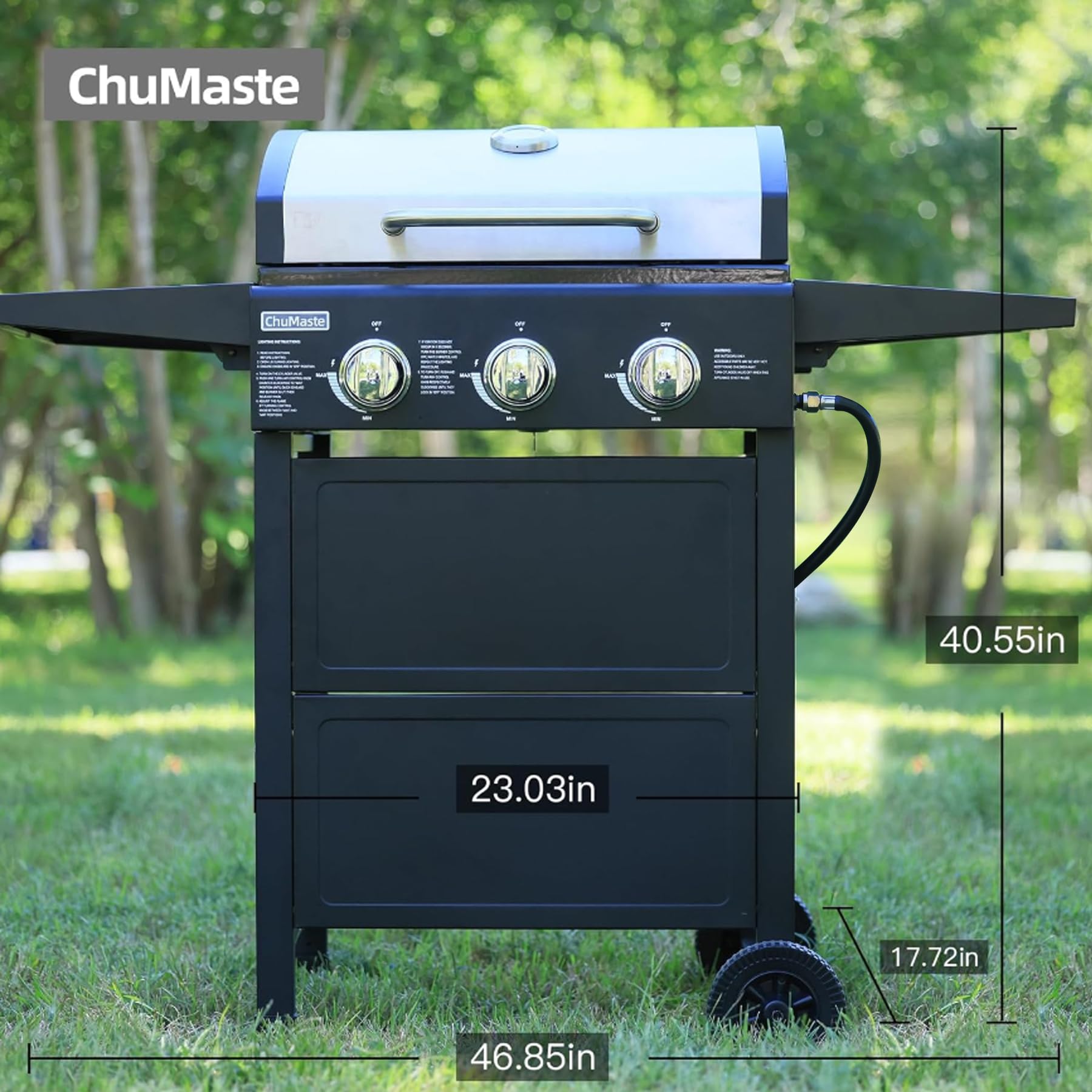 3 Burner Propane Gas Grill - 30,000 BTU Outdoor BBQ Grill with Thermometer & Foldable Rack - Perfect for Small Gatherings, Backyard Cookouts, and Patio Parties