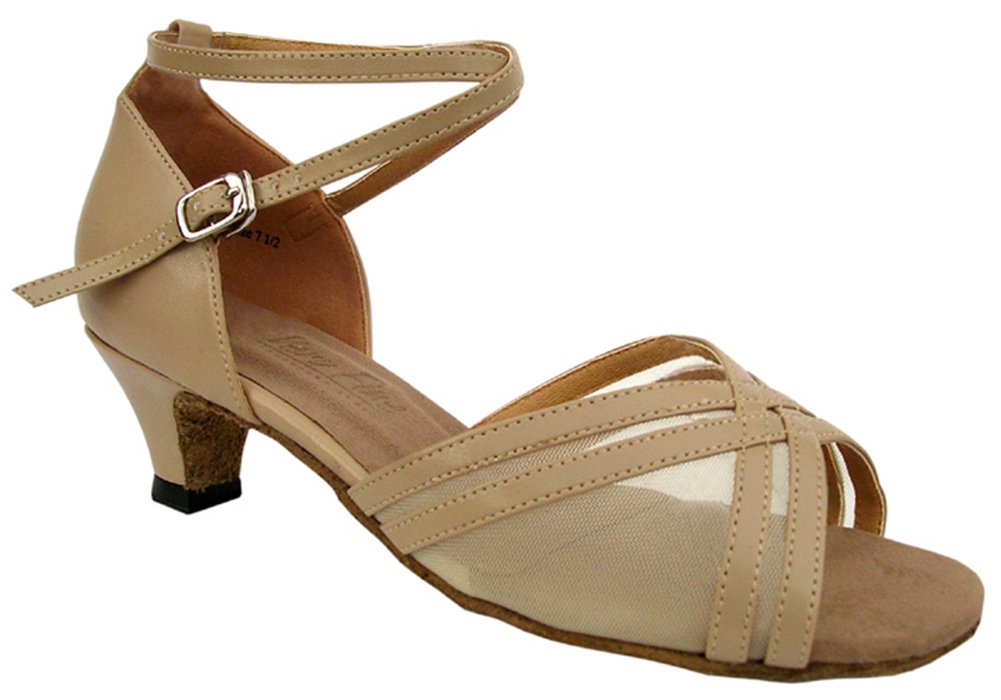 Latin Ballroom Dance Shoes for Women - 1.3 Inch Heel Salsa & Rhythm Dance Shoes - Tan Leather Size 7.5 | Perfect for Salsa Dancing, Social Events & Professional Performances