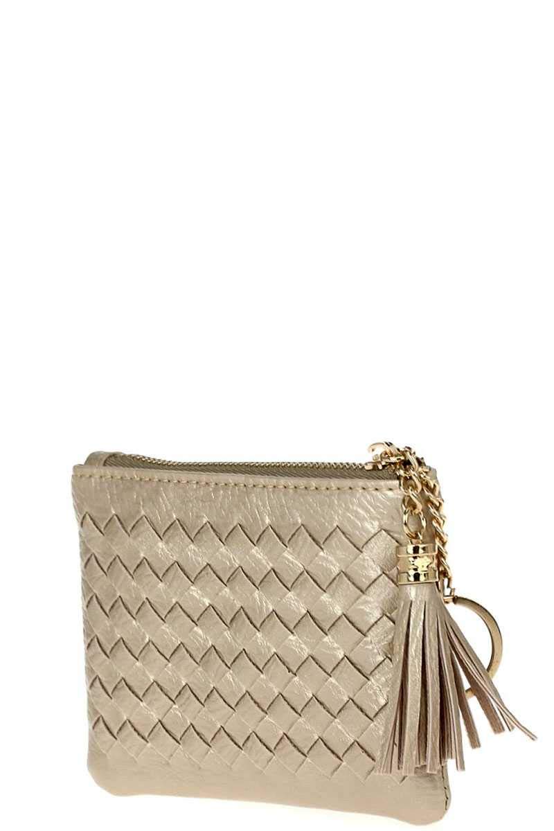 Braided Zip Top Coin Key Wallet for Women - Stylish Blue Leather Card Holder for Cash, Keys & Coins | Perfect for Everyday Use, Travel & Gifting