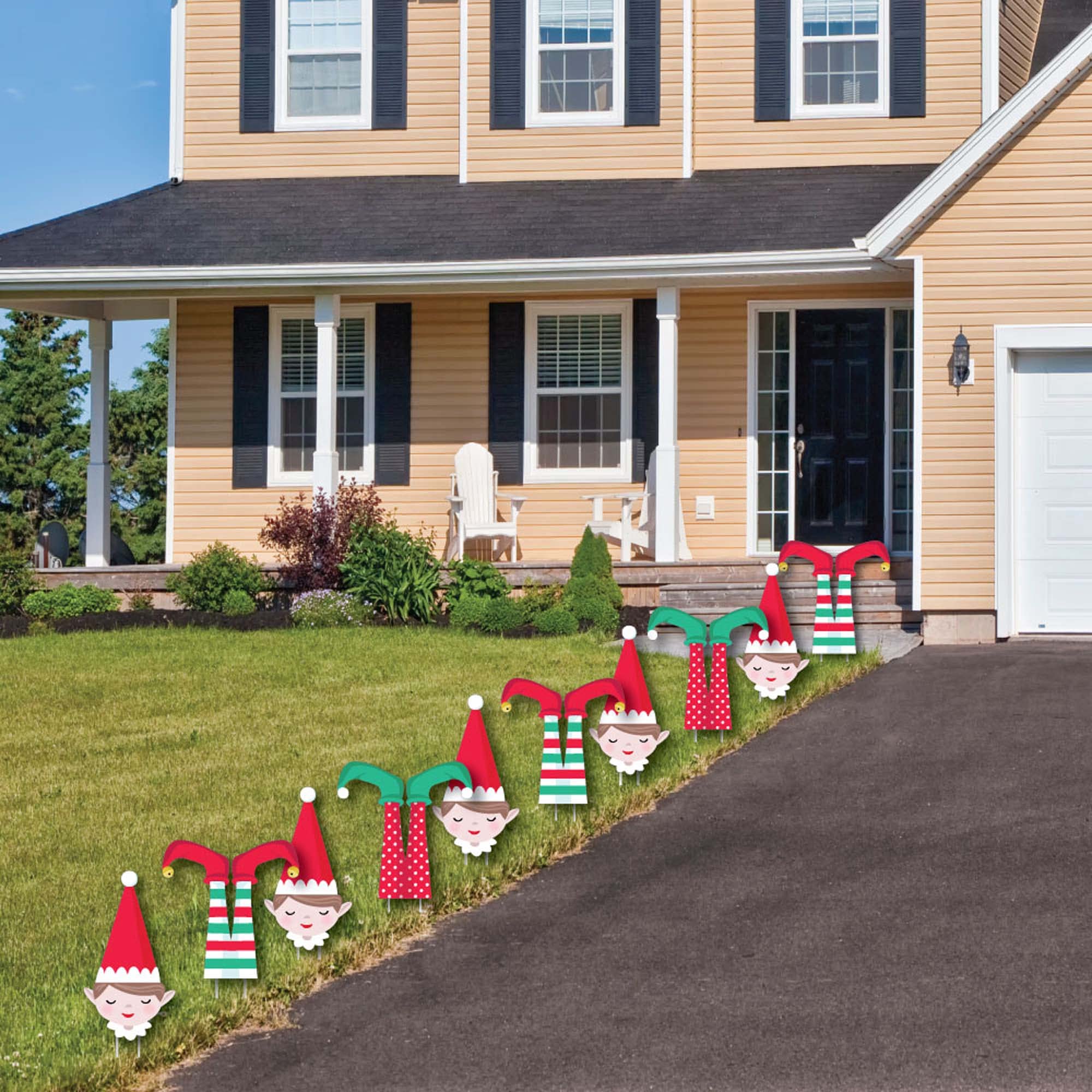 Big Dot of Happiness Elf Squad - 10-Piece Outdoor Christmas & Birthday Lawn Decorations for Kids - Perfect for Holiday Yard Decor, Elf-Themed Parties, and Festive Outdoor Celebrations