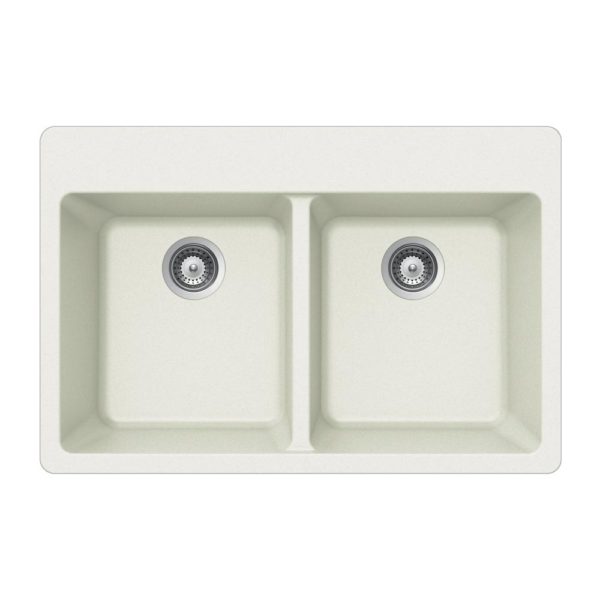 Hamat SIO 3322DT WH Topmount 50/50 Double Bowl Stainless Steel Kitchen Sink, White - Perfect for Modern Kitchens & Food Prep Stations