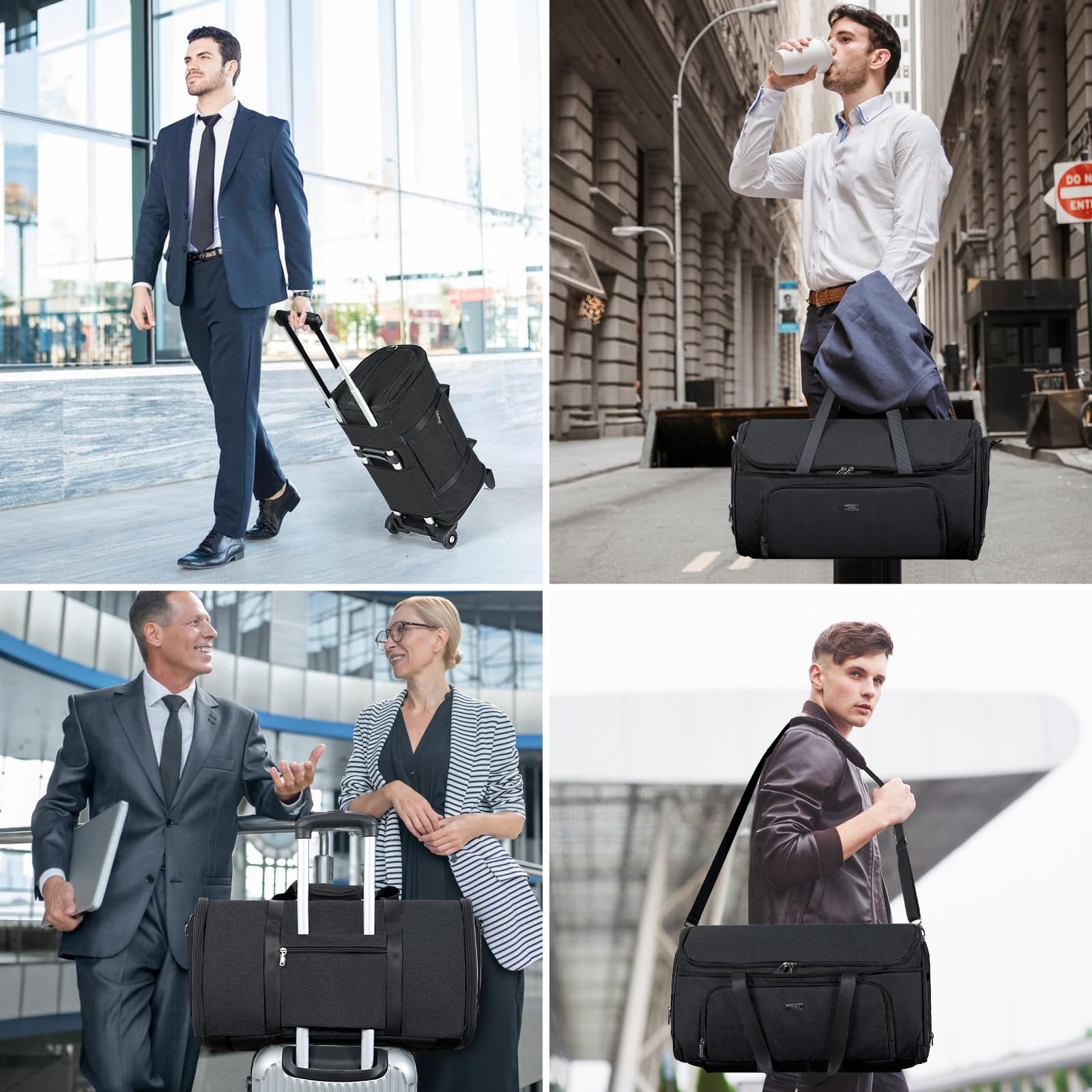 Premium Garment Bags with Wheels - Convertible Weekender Travel Bag, Large Duffle Luggage for Business Trips & Formal Events (Black) - Perfect for Air Travel, Weddings & Business Meetings