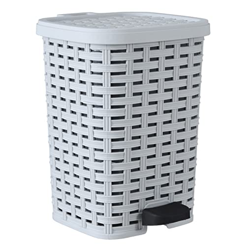 Superior Wicker Step-On Trash Can with Foot Pedal – 12 Quart White Smoke Waste Basket for Indoor & Outdoor Use in Bathroom, Kitchen, Office, Patio, Backyard | Durable & Stylish Garbage Bin for Home, Office & Garden Decor