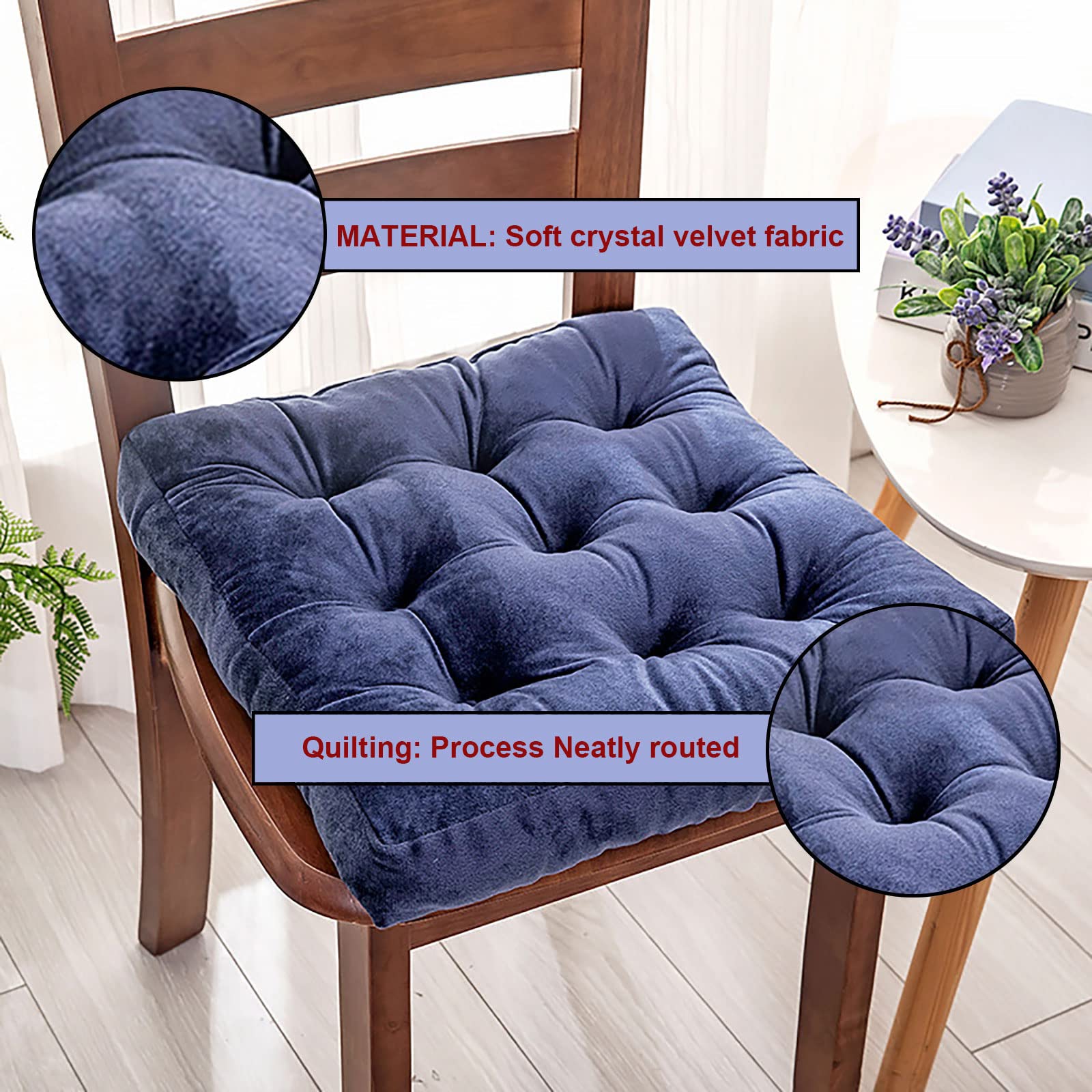 4-Piece Non-Slip Square Dining Chair Cushions Set - 18x18 Inch Soft Thick Seat Pads in Navy Blue - Perfect for Kitchen, Dining Room, and Office Chairs