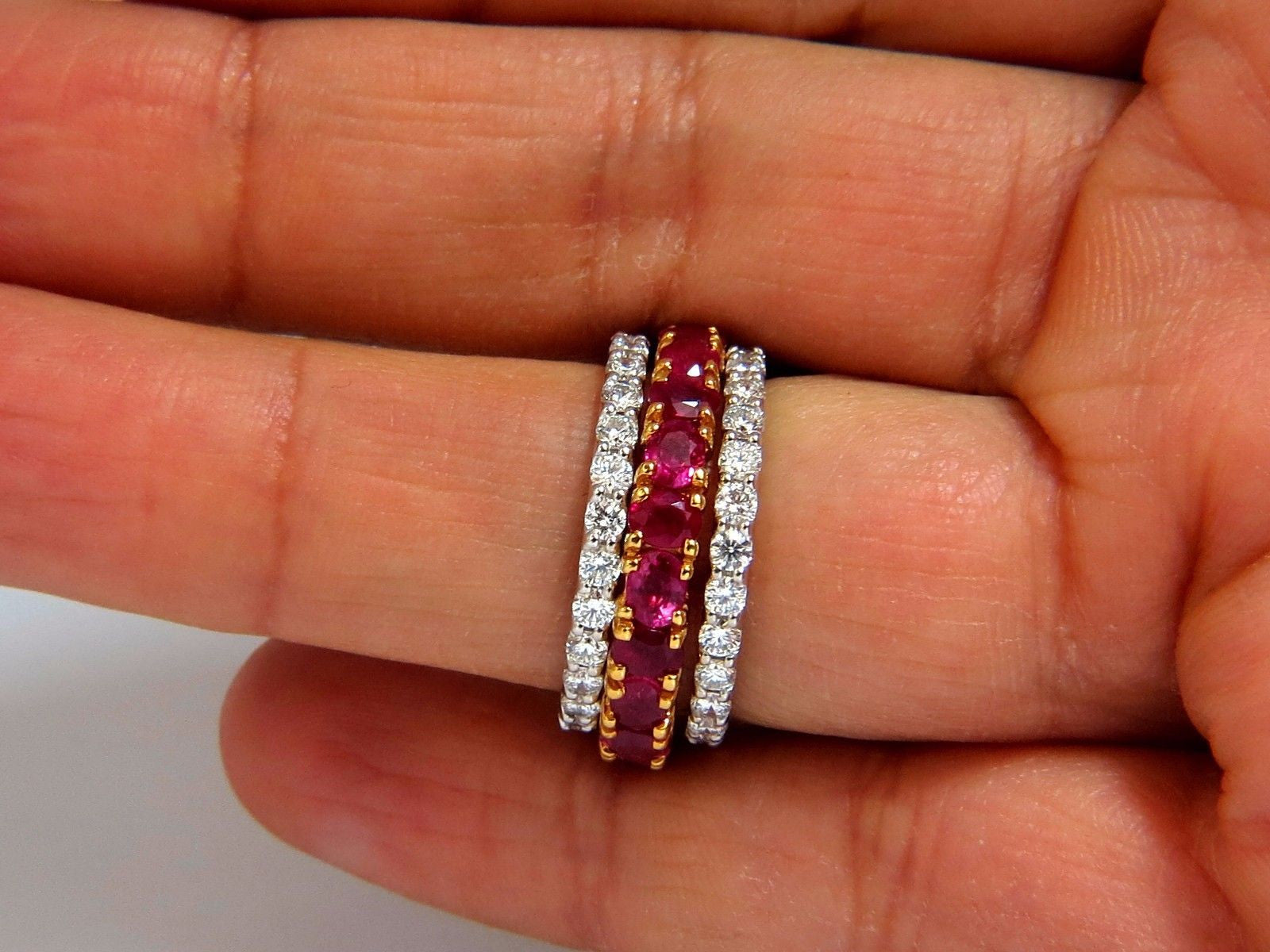 14Kt Natural Vivid Red Ruby Stackable Eternity Ring - 7.42ct Diamond Accents | Perfect for Wedding Bands, Anniversary Gifts & Stacking Jewelry Collections