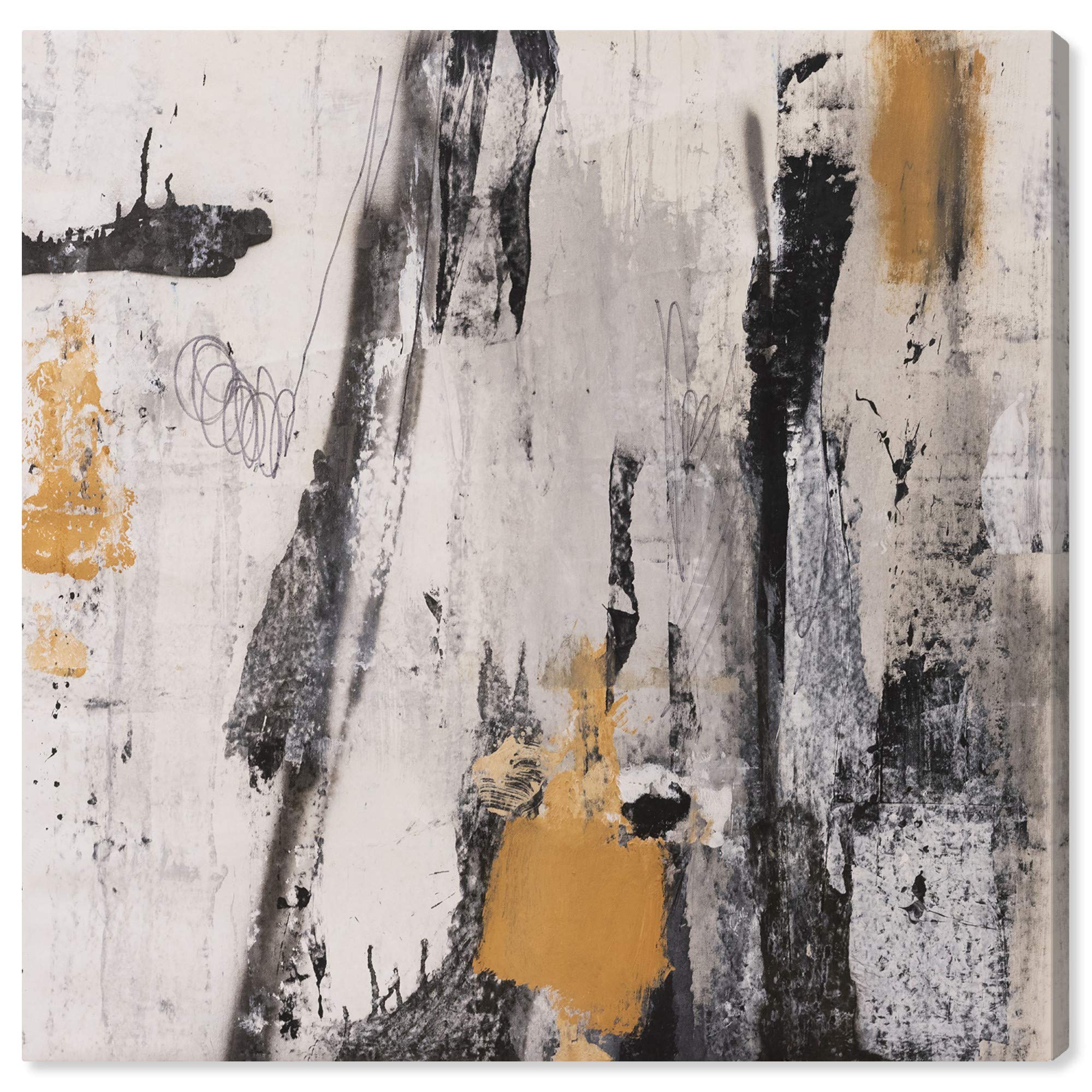 Abstract Wall Art Canvas Print 'Tiago Magro-Rushing Paint' - Modern Home Decor Painting 20x20 Inches in Black & Gold | Perfect for Living Room, Bedroom & Office Decor