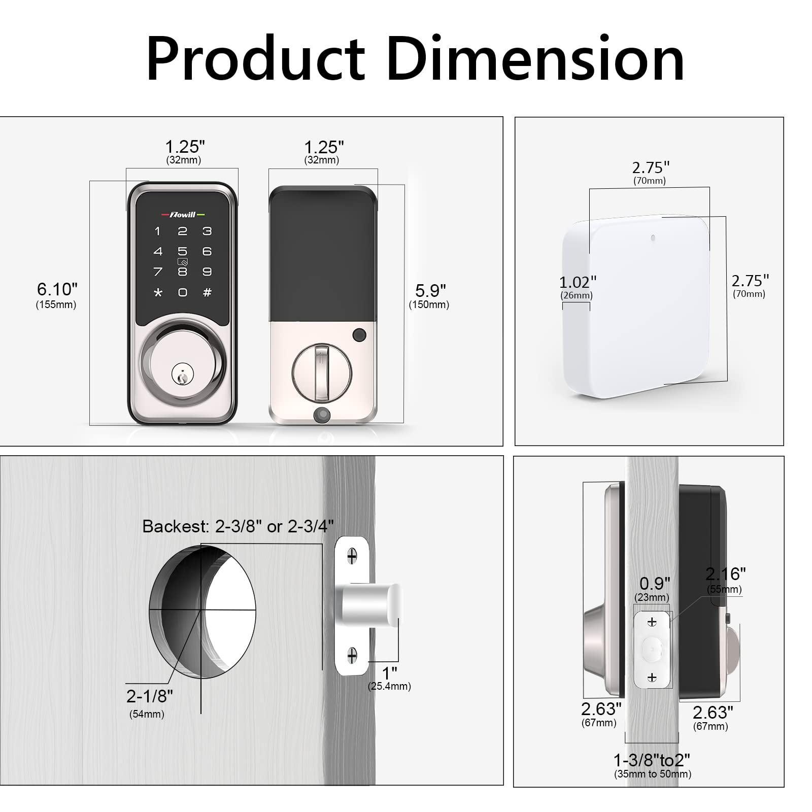 Zowill WiFi Smart Lock - Keyless Entry Door Lock with APP Control, Touchscreen Keypad, Auto-Lock Smart Deadbolt for Front Door - Home Security (Includes G2 Gateway) - Perfect for Vacation Homes, Rentals & Smart Home Integration