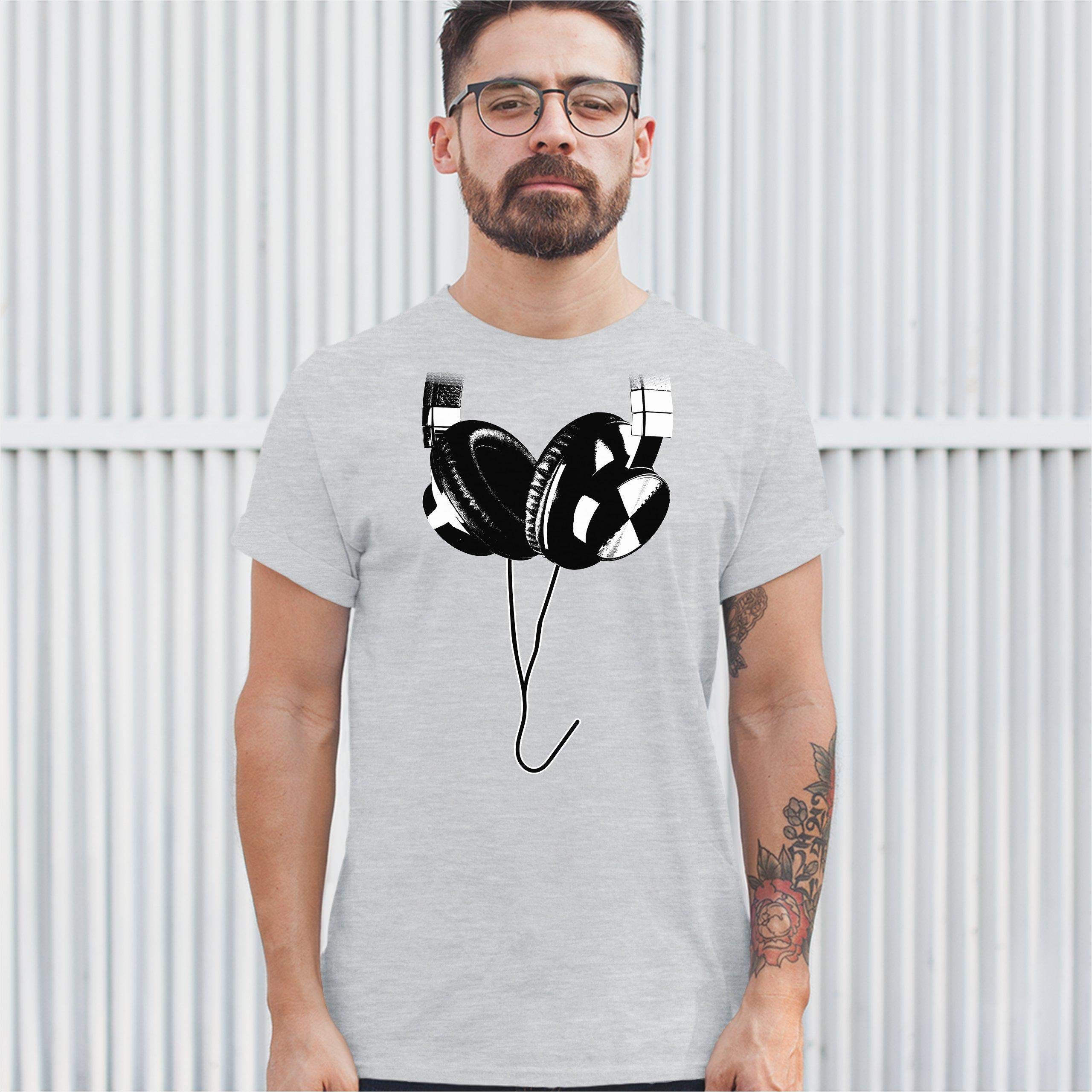 DJ Music T-Shirt with Huge Hanging Headphones Design - Cool Graphic Tee for Music Lovers, DJs & Concerts