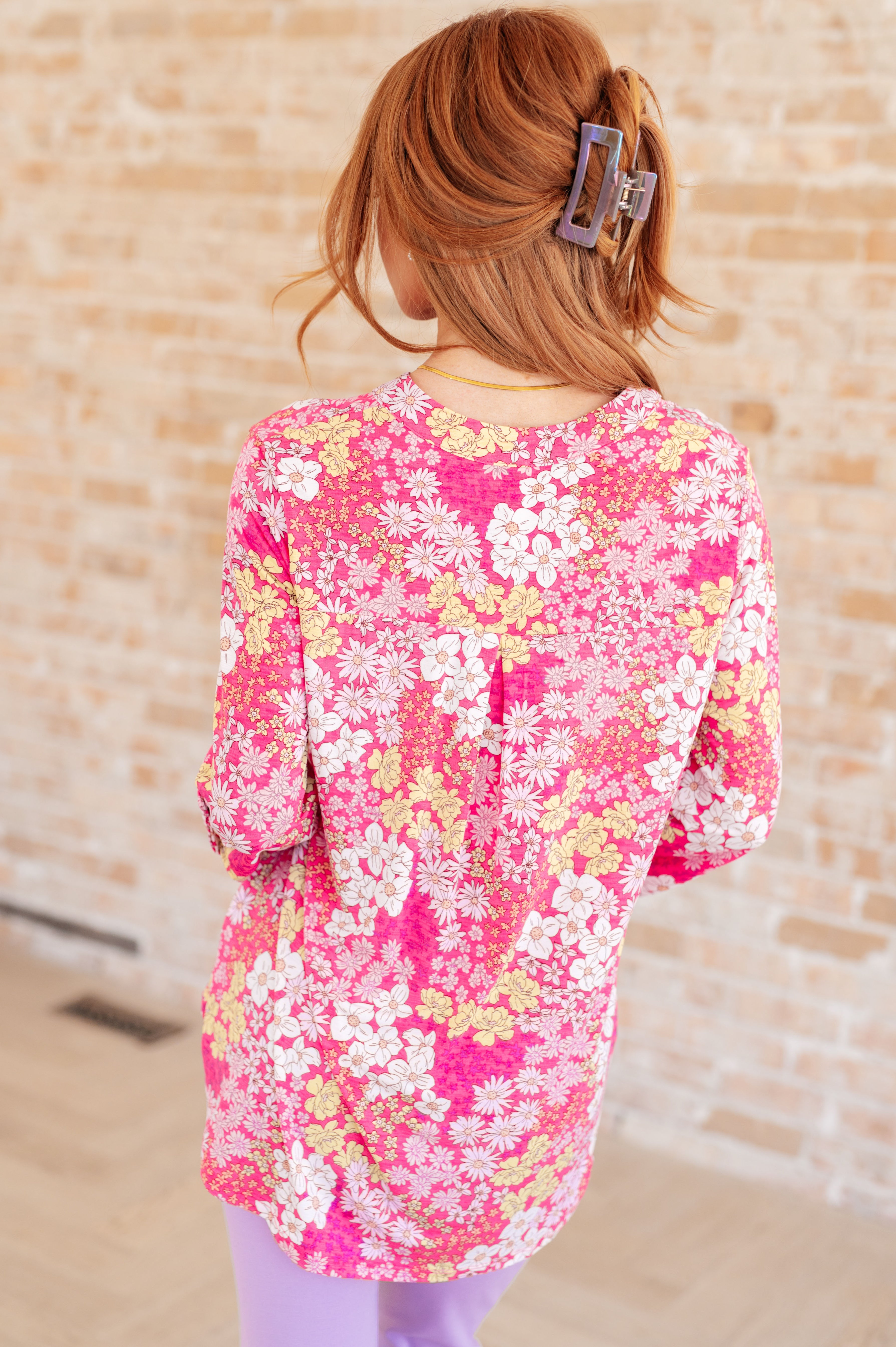 Lizzy Top Women's Floral Print Blouse in Hot Pink & Bubblegum Pink - Perfect for Spring Outfits, Date Nights & Casual Wear