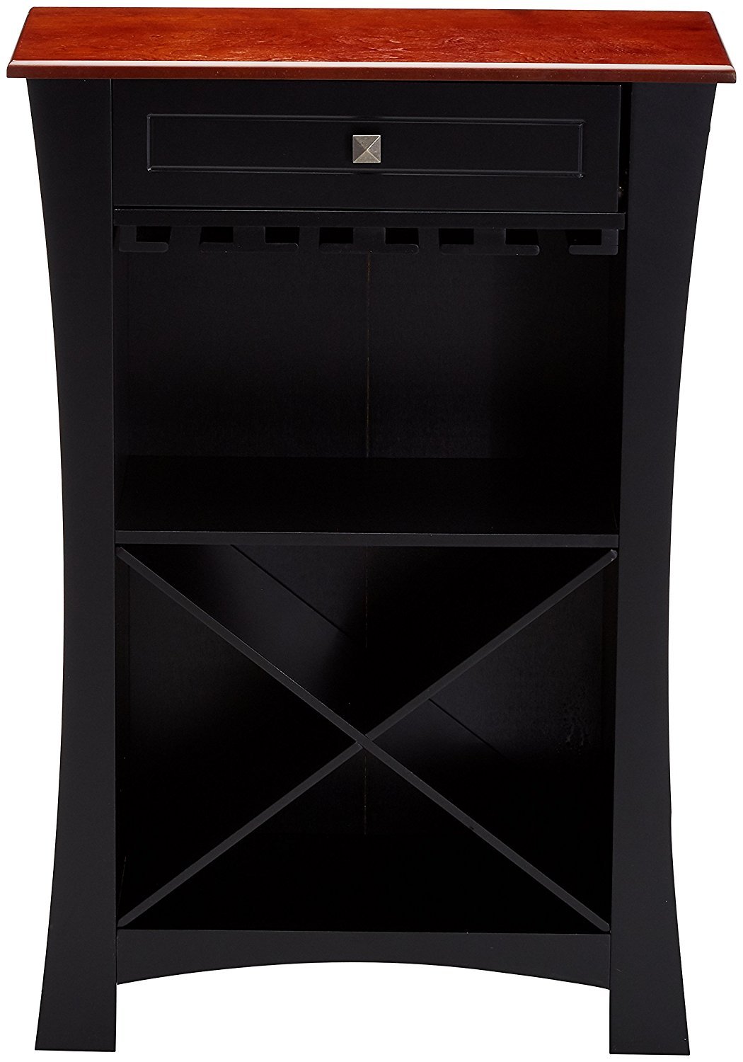 Hiland Bar Cabinet with Wine Storage, Glass Holders & Drawer - Black | Modern Home Bar Furniture for Living Room, Dining Room or Man Cave