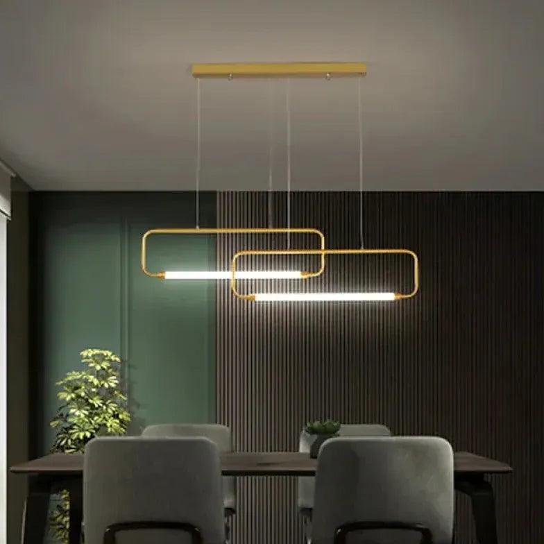 Modern Rectangular Black LED Pendant Light for Dining Room - Energy Efficient Hanging Light Fixture with Adjustable Height, Perfect for Kitchen Island, Breakfast Nook and Contemporary Dining Spaces