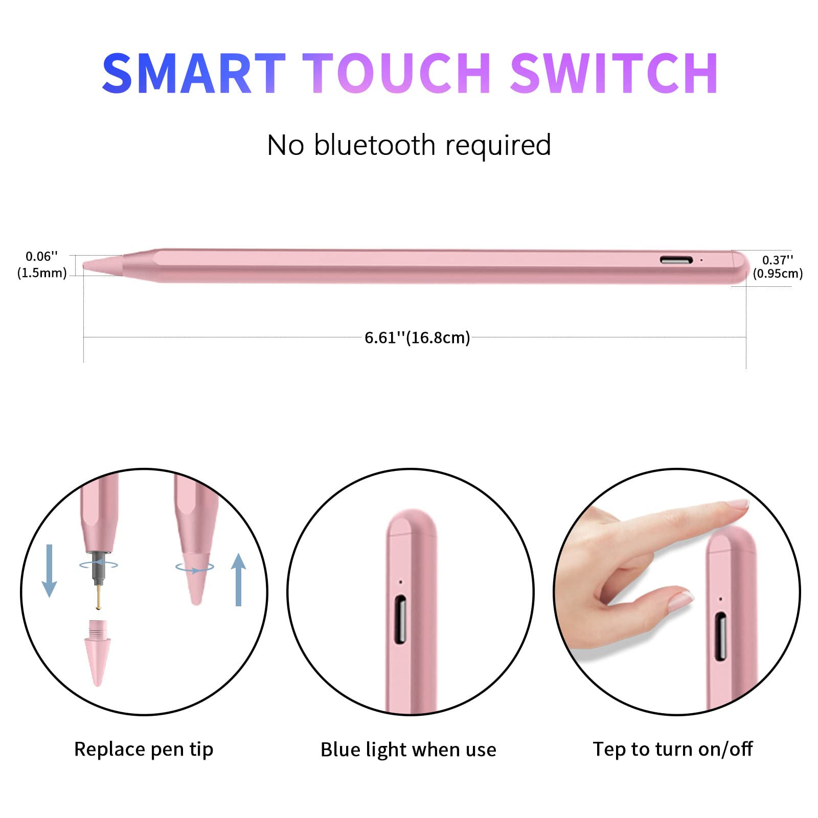 Premium iPad Stylus Pen with Palm Rejection - Compatible with iPad Pro 11/12.9 inch (5th/6th Gen), iPad 10th/9th/8th/7th Gen, iPad Mini 6th Gen & iPad Air 5th Gen - Pink - Perfect for Drawing, Note-Taking & Digital Art