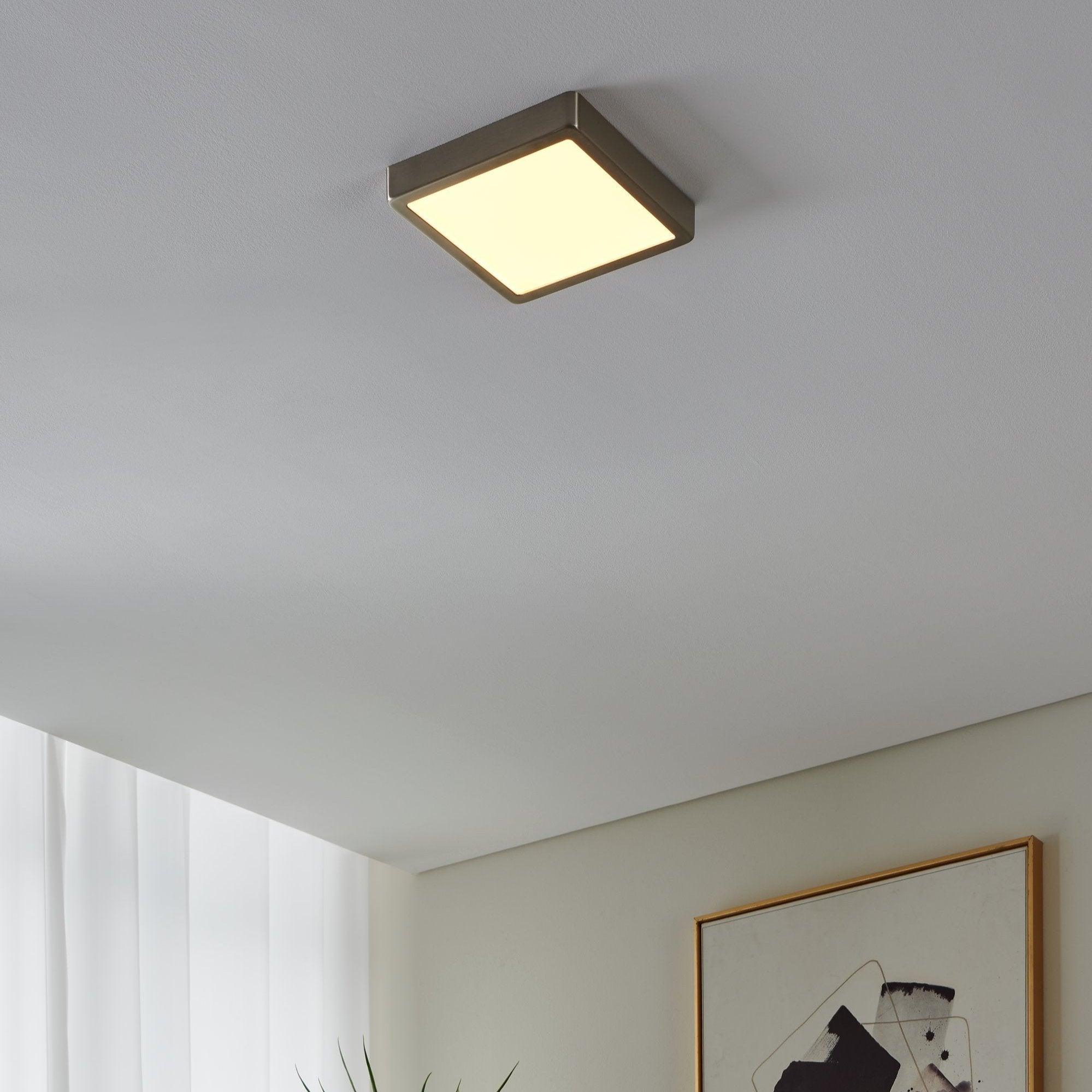 Eglo Connect Fueva Z Smart LED Nickel Square Ceiling Light - Dimmable WiFi-Enabled Fixture for Modern Home, Bedroom & Office Lighting