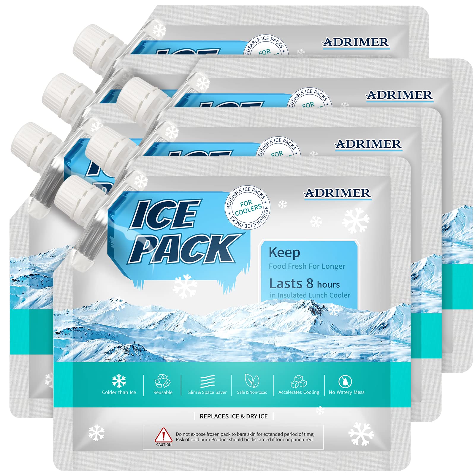 ADRIMER Reusable Ice Packs for Lunch Bags & Coolers - BPA Free Slim Freezer Ice Packs for Lunch Box, Cooler Bag, Picnics & Outdoor Activities - Long Lasting Cooling Gel Packs for Food & Drinks