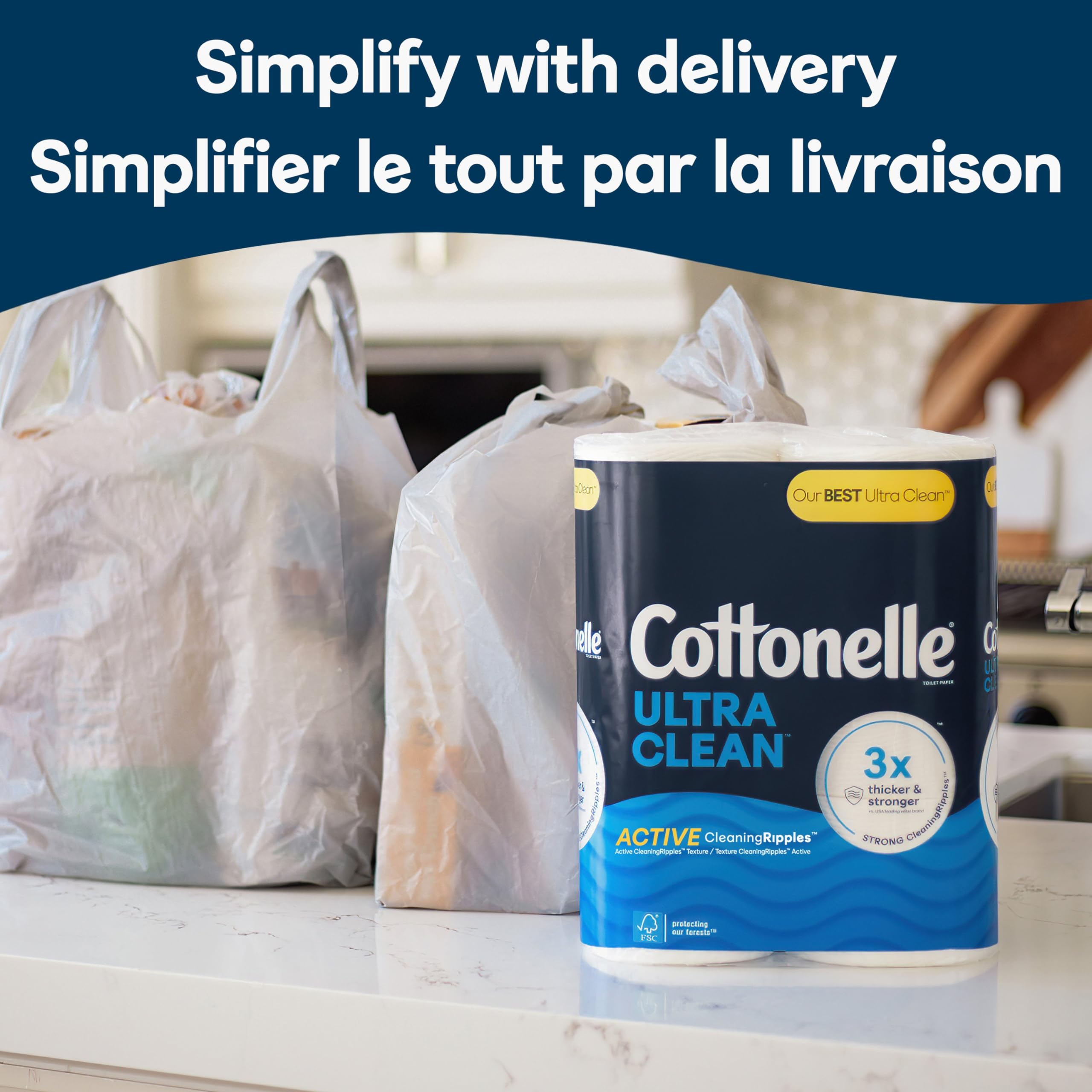 Cottonelle Ultra Clean & Strong Toilet Paper - 12 Mega Rolls (Equivalent to 48 Regular Rolls) | 284 Sheets Per Roll | Soft, Durable & Septic-Safe Bathroom Tissue for Home & Office Use