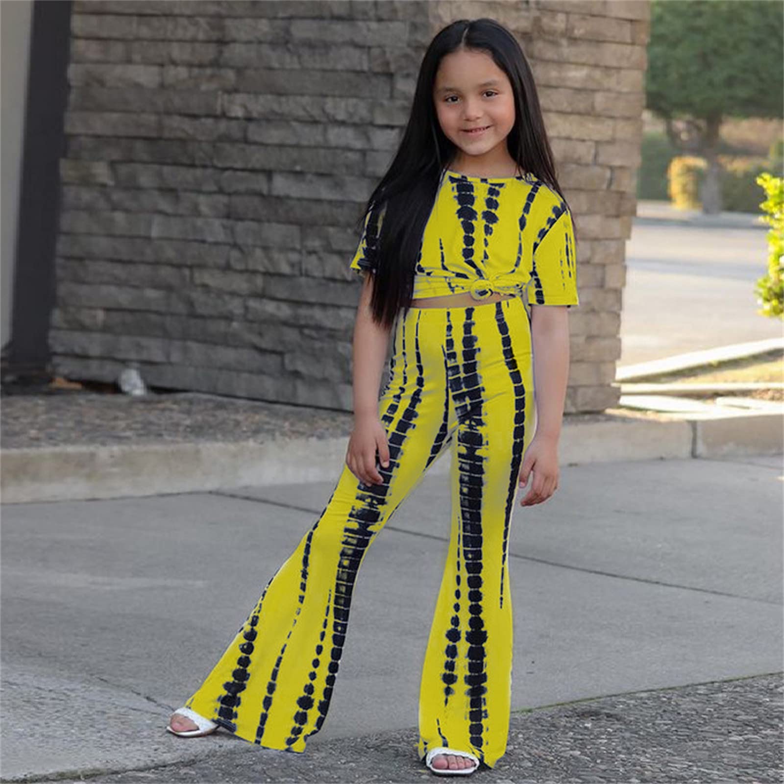 **Adorable Baby Girl Summer Outfit Set - Striped T-Shirt & Flared Pants | Toddler & Kids Fashion | Playtime, Beach & Casual Wear**