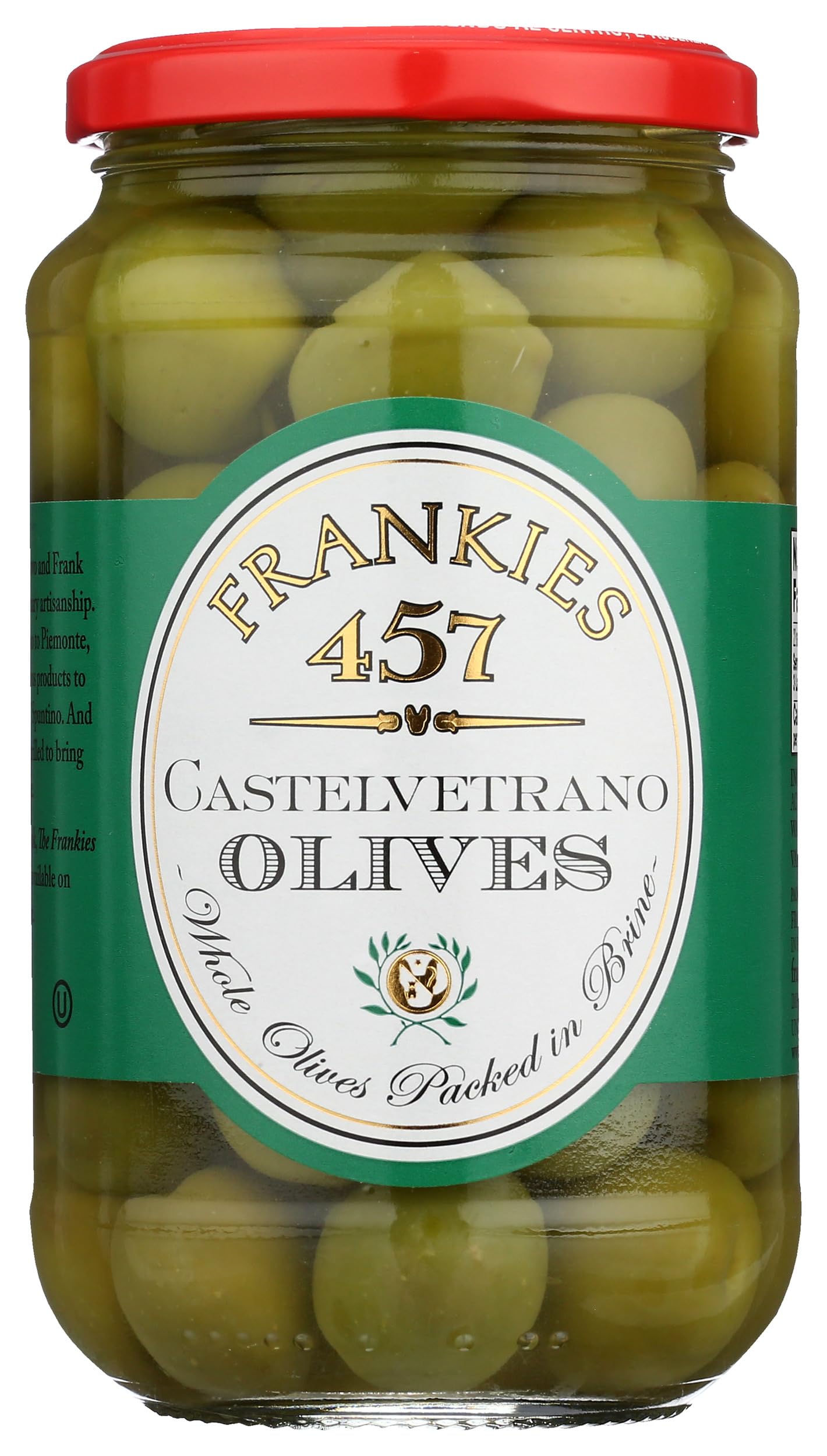 Frankies 457 Whole Castelvetrano Olives - Authentic Sicilian Olives from Italy | Premium Handpicked Imported Italian Green Olives in Brine | Perfect for Charcuterie Boards, Salads, Cocktails & Gourmet Cooking | 12oz Glass Jar