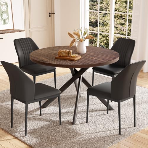 Walnut Table+4 Black Chairs