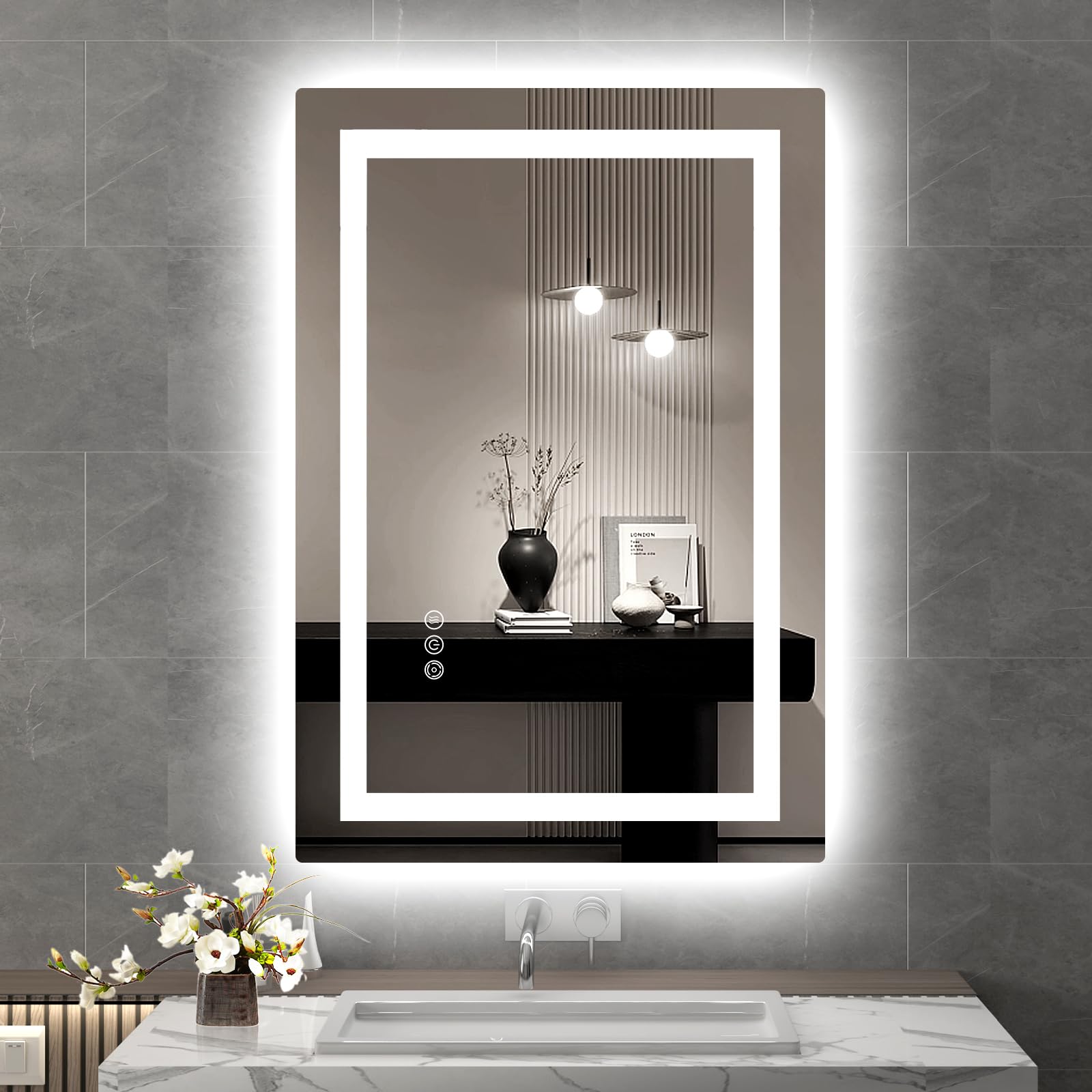 24x36 Inch LED Bathroom Mirror with Dimmable Lights - Anti-Fog Vanity Mirror with Front & Back Lighting, 3 Color Temperature Modes, Memory Function - Perfect for Makeup, Shaving & Home Decor