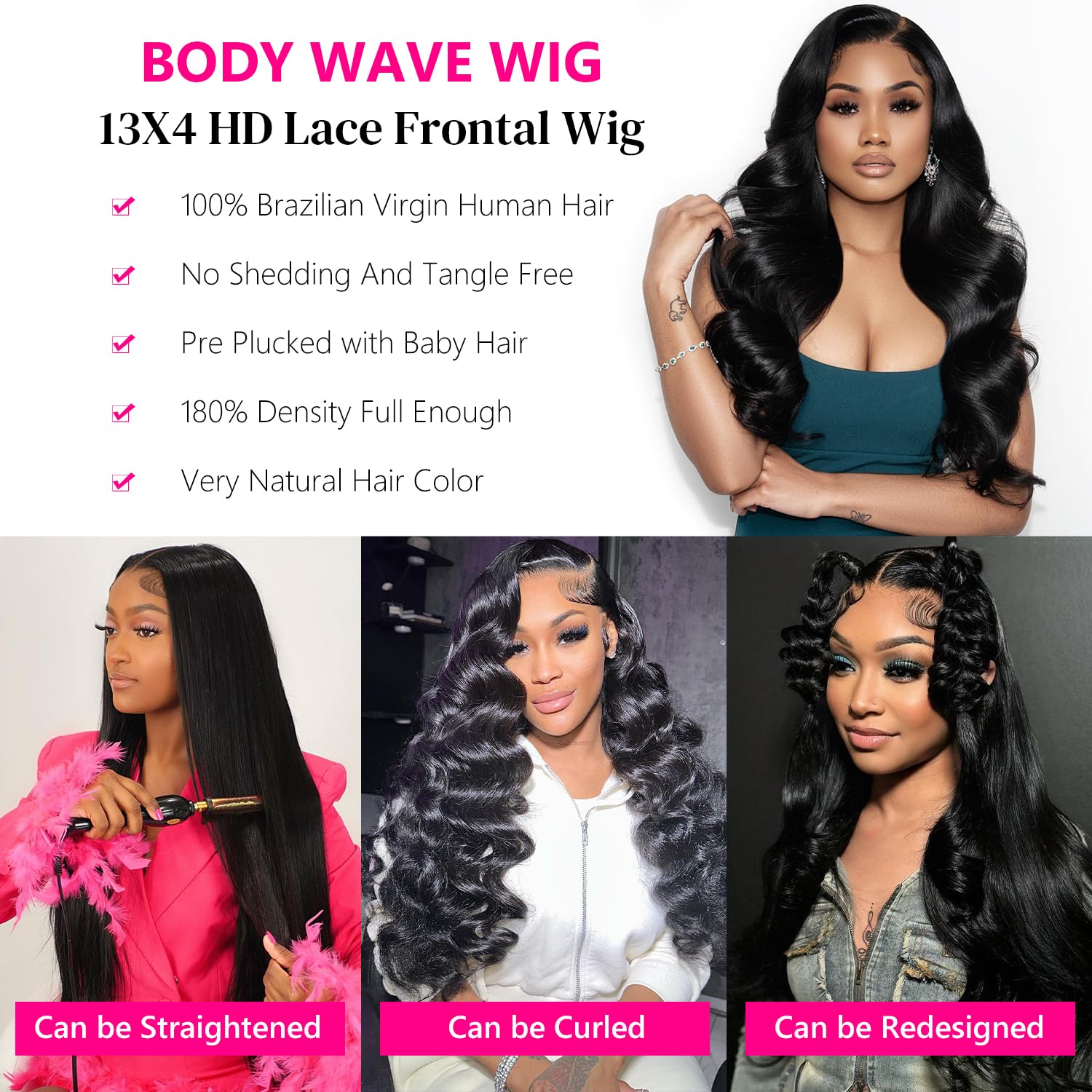 Mogge 32 Inch Body Wave Lace Front Wigs Human Hair - Pre Plucked 13x4 HD Lace Frontal Wig 180% Density - Glueless Human Hair Wigs with Baby Hair for Women - Perfect for Daily Wear, Cosplay & Special Occasions
